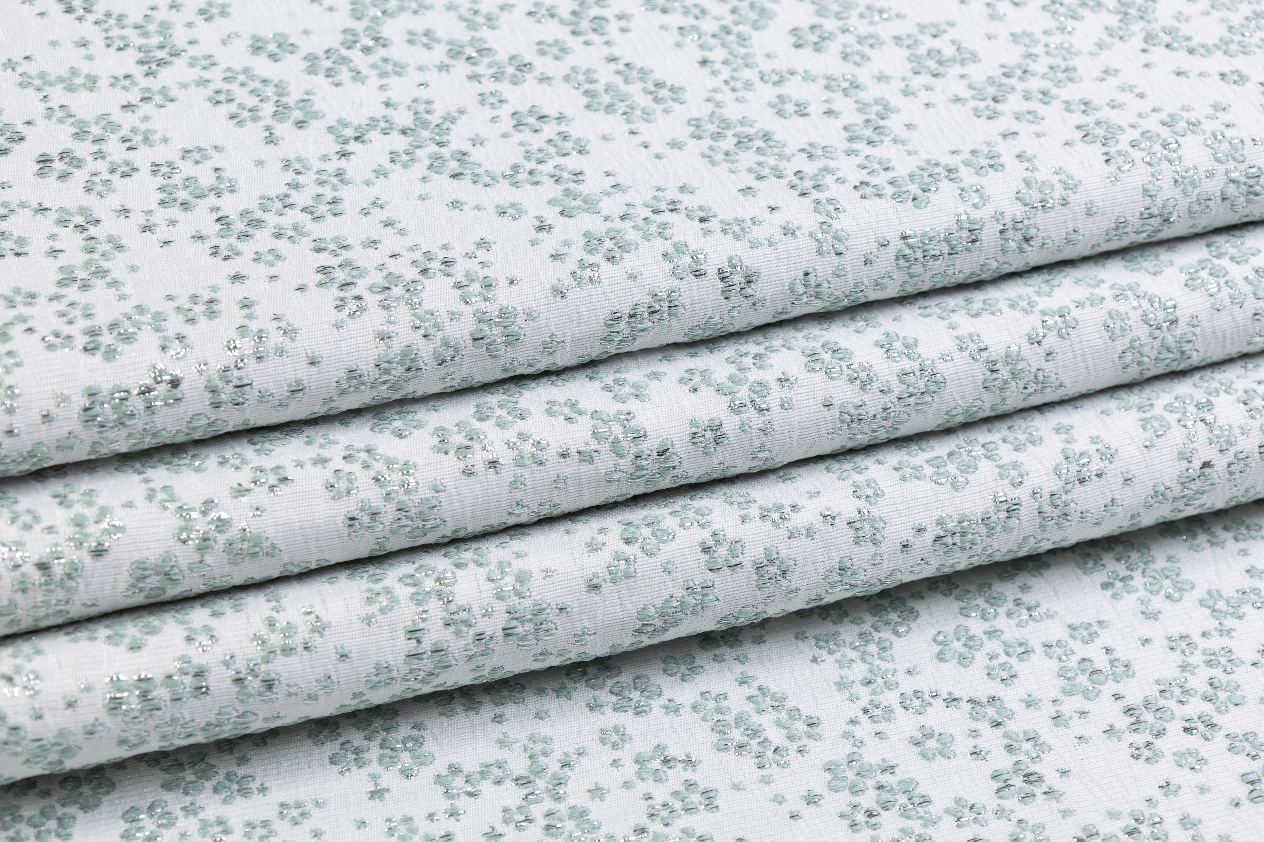 Ditsy Floral Metallic Brocade - Mint Green / White / Silver