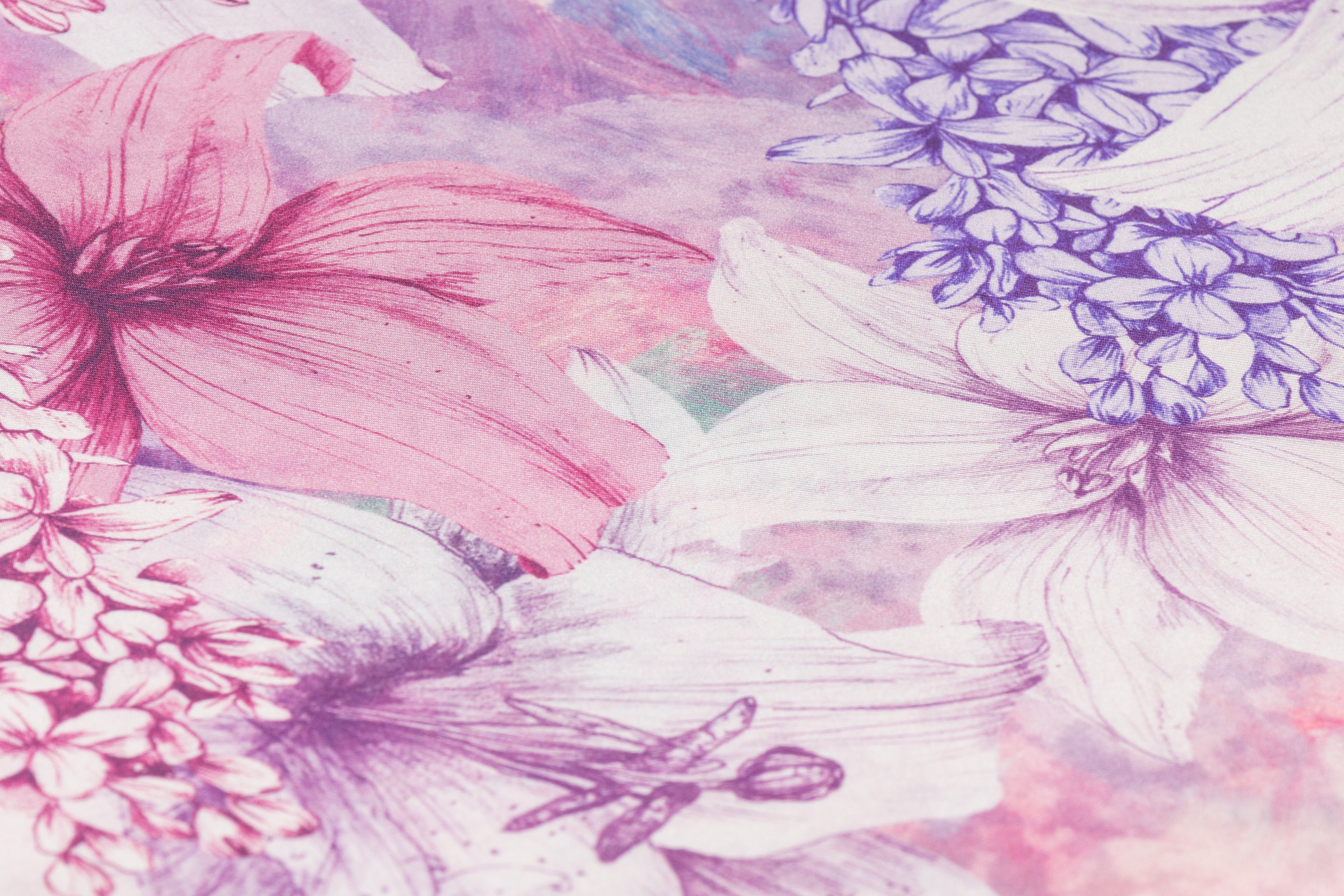 Floral Italian Silk Faille - Purple / Pink