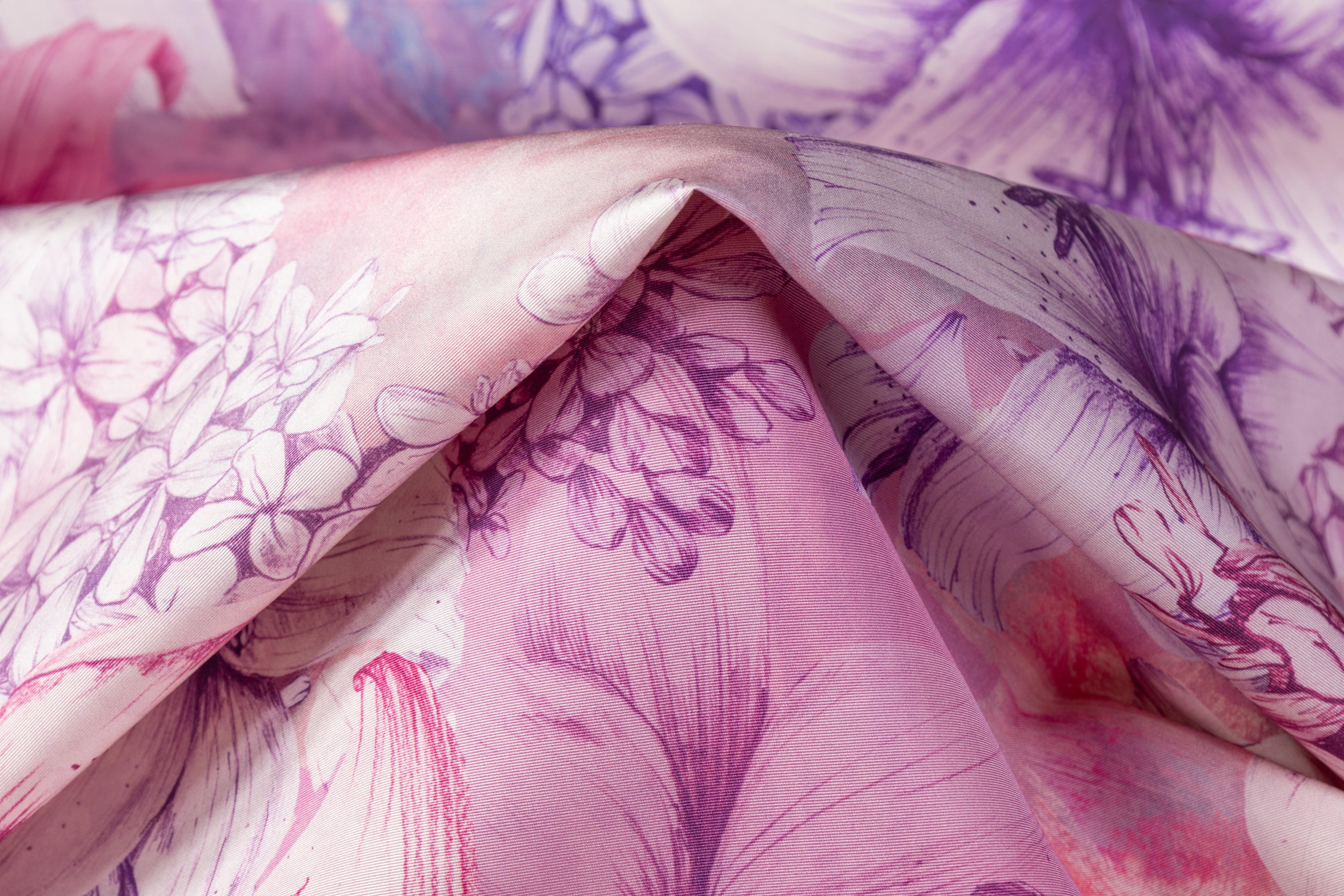 Floral Italian Silk Faille - Purple / Pink