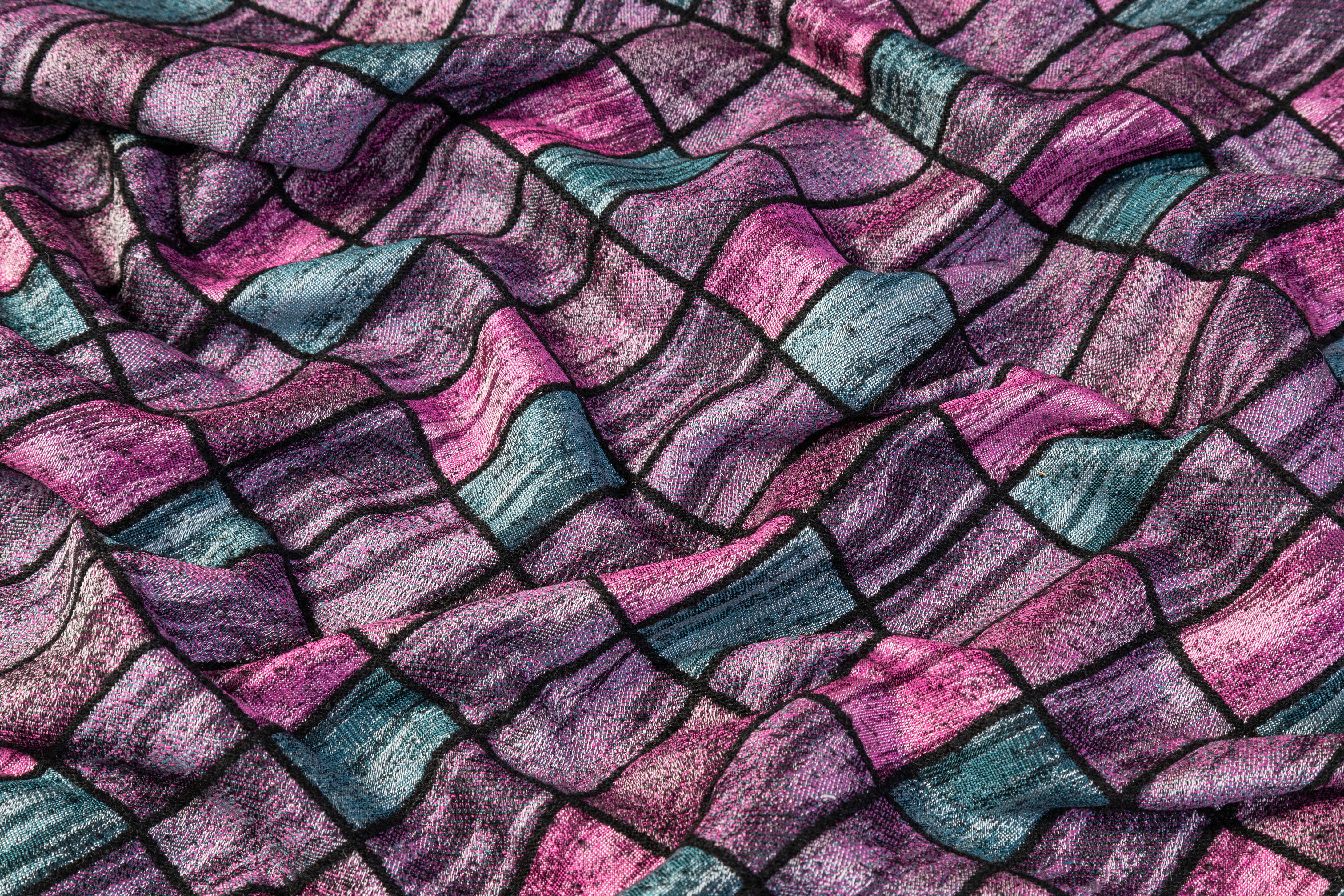 Geometric Italian Chenille Brocade - Purple / Teal