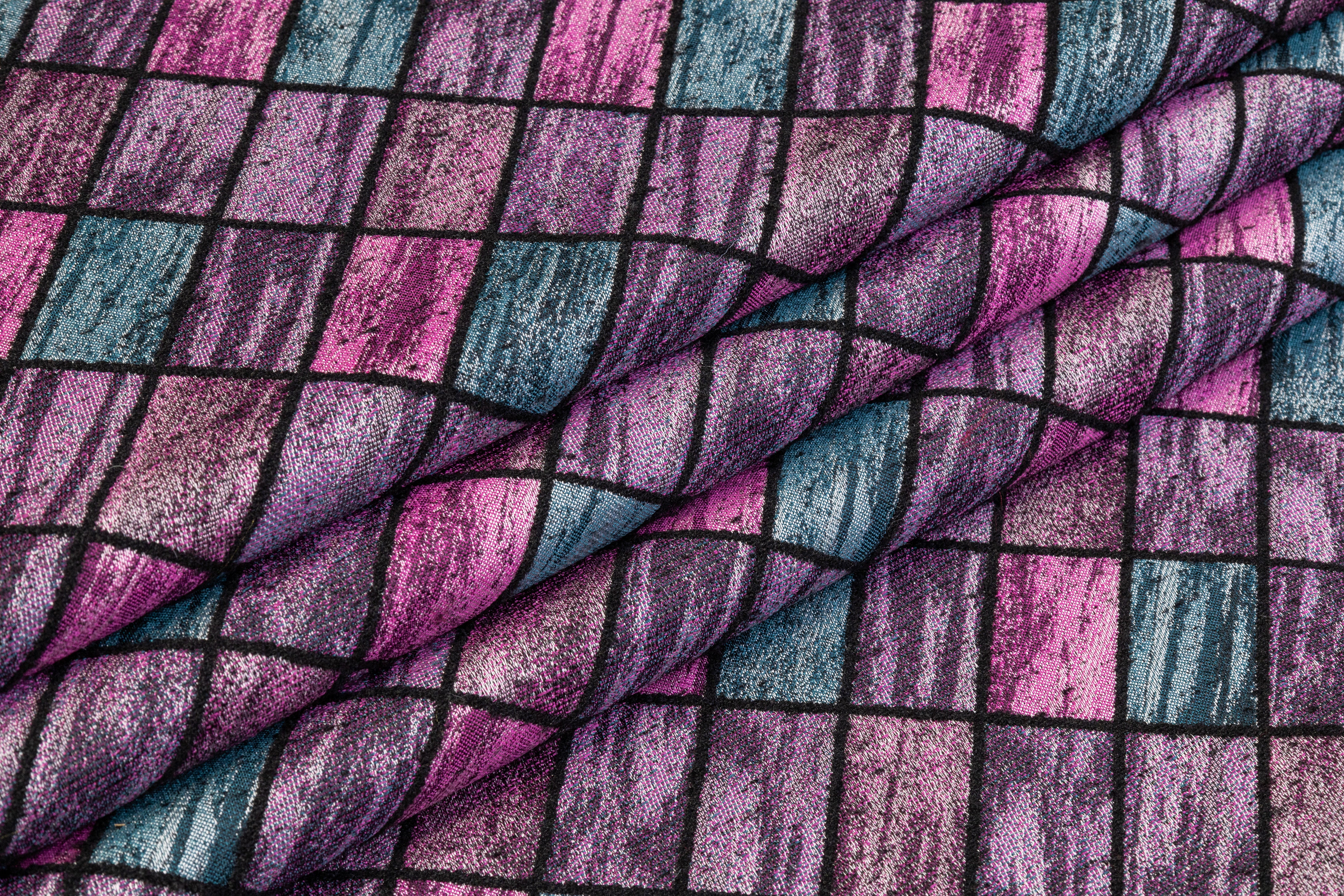 Geometric Italian Chenille Brocade - Purple / Teal