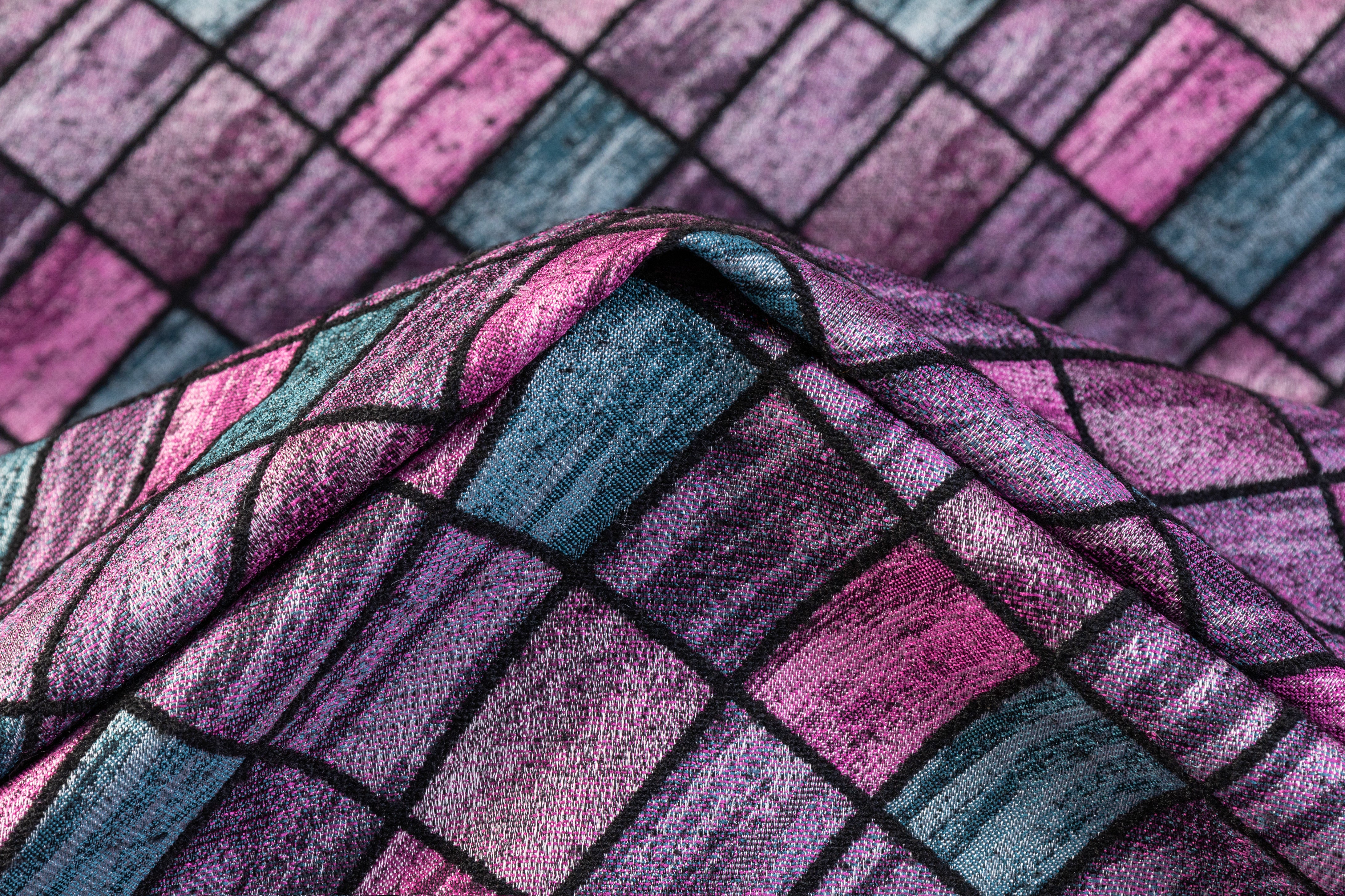 Geometric Italian Chenille Brocade - Purple / Teal