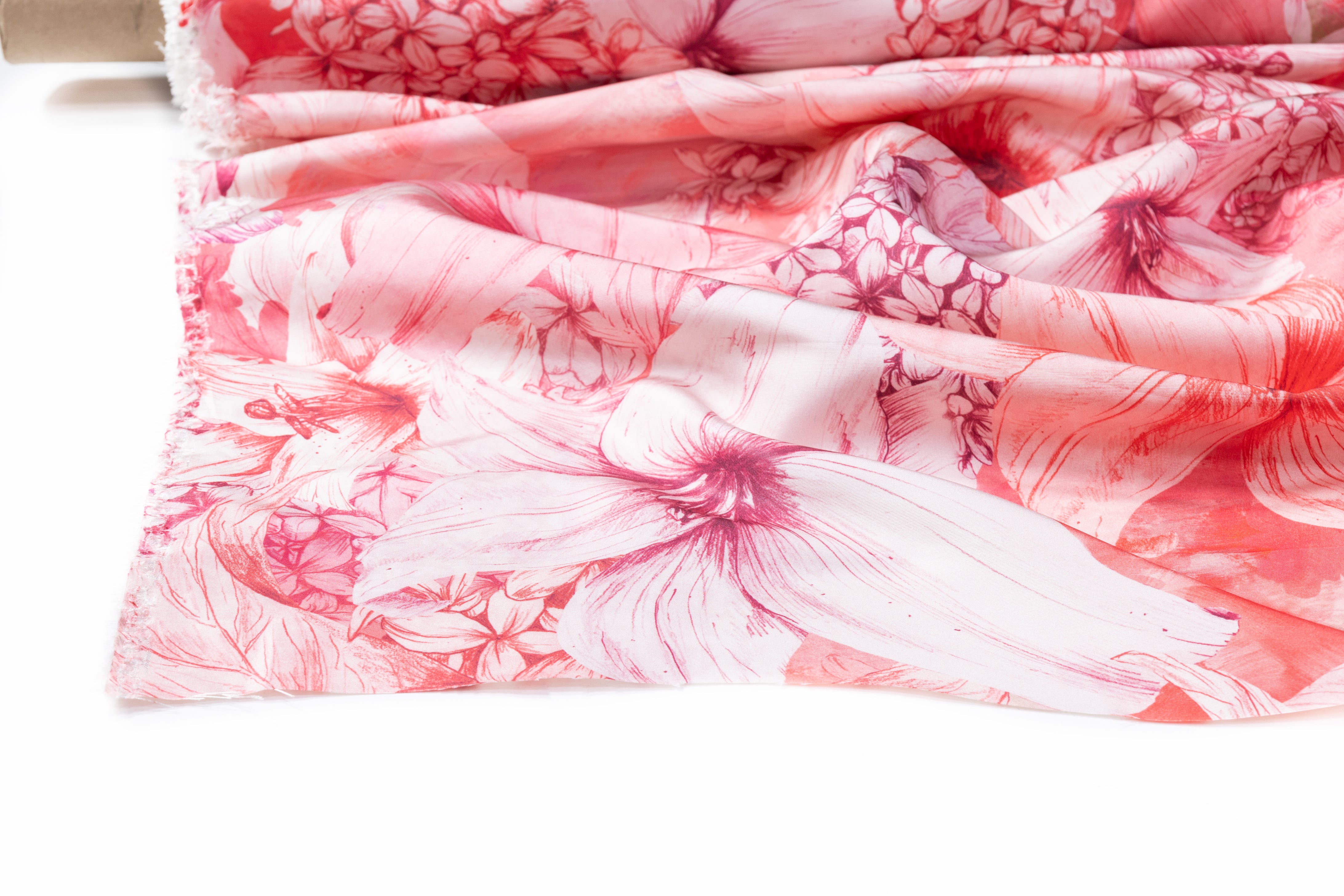 Floral Italian Silk Faille - Rosy Pink