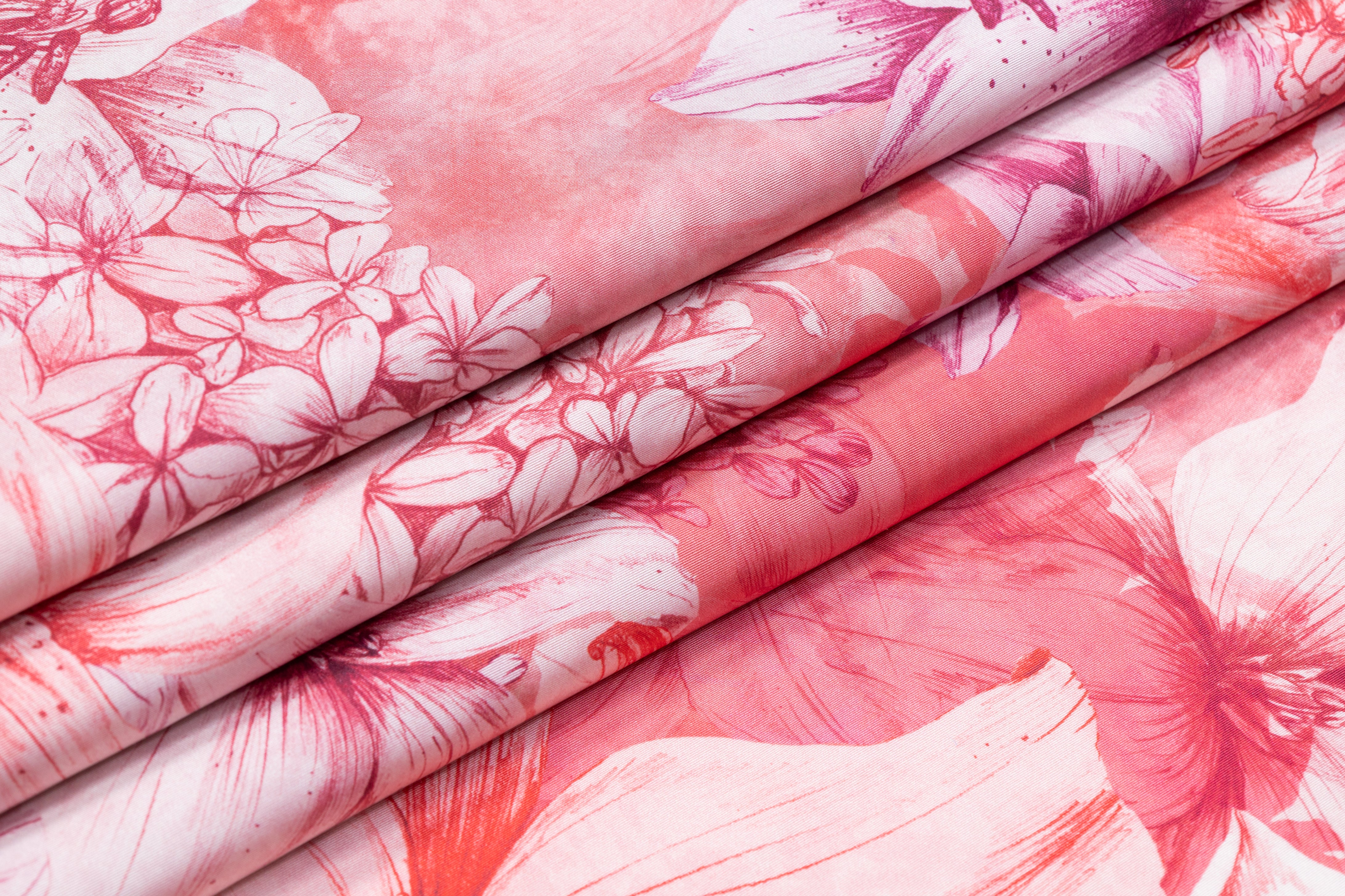 Floral Italian Silk Faille - Rosy Pink