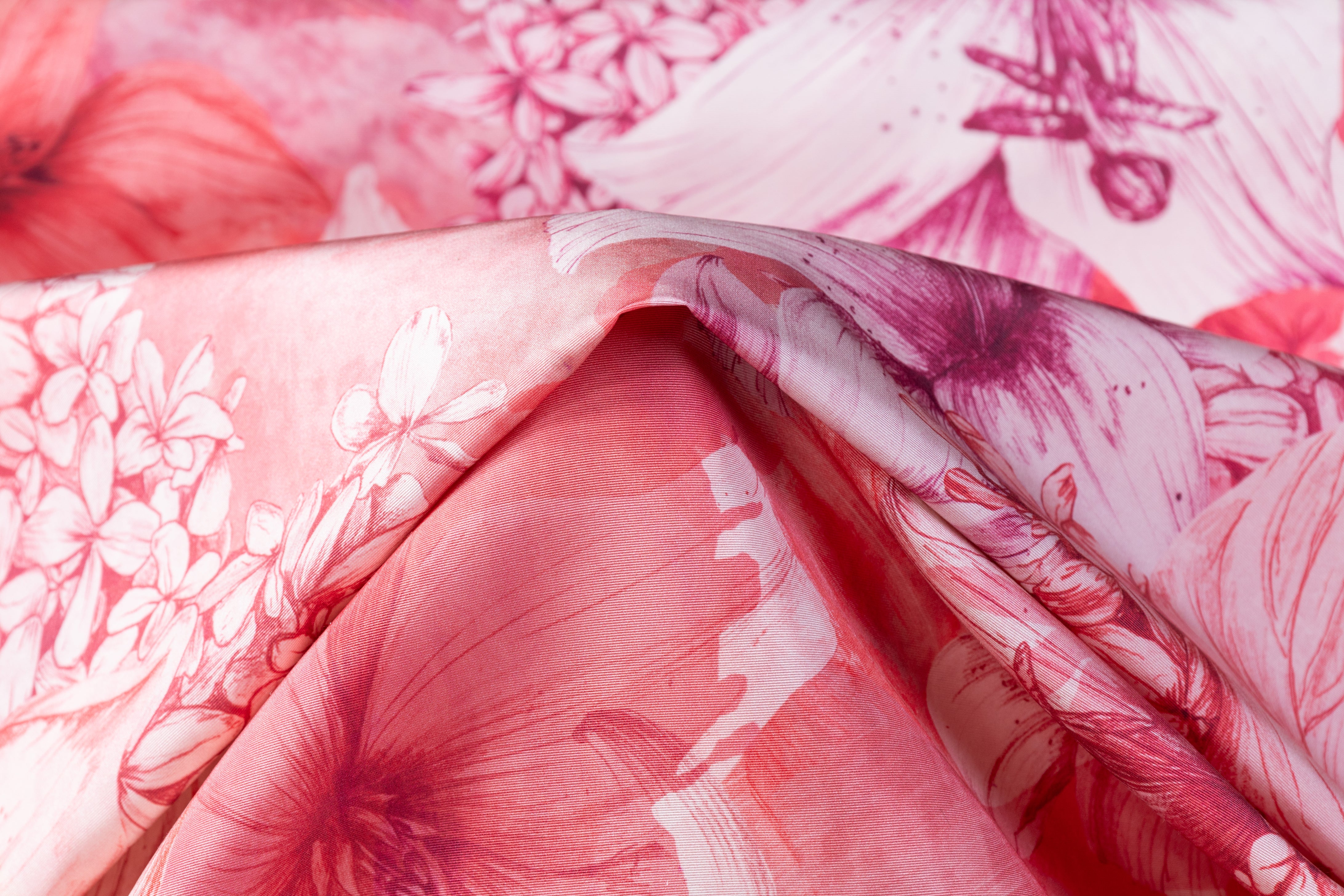 Floral Italian Silk Faille - Rosy Pink