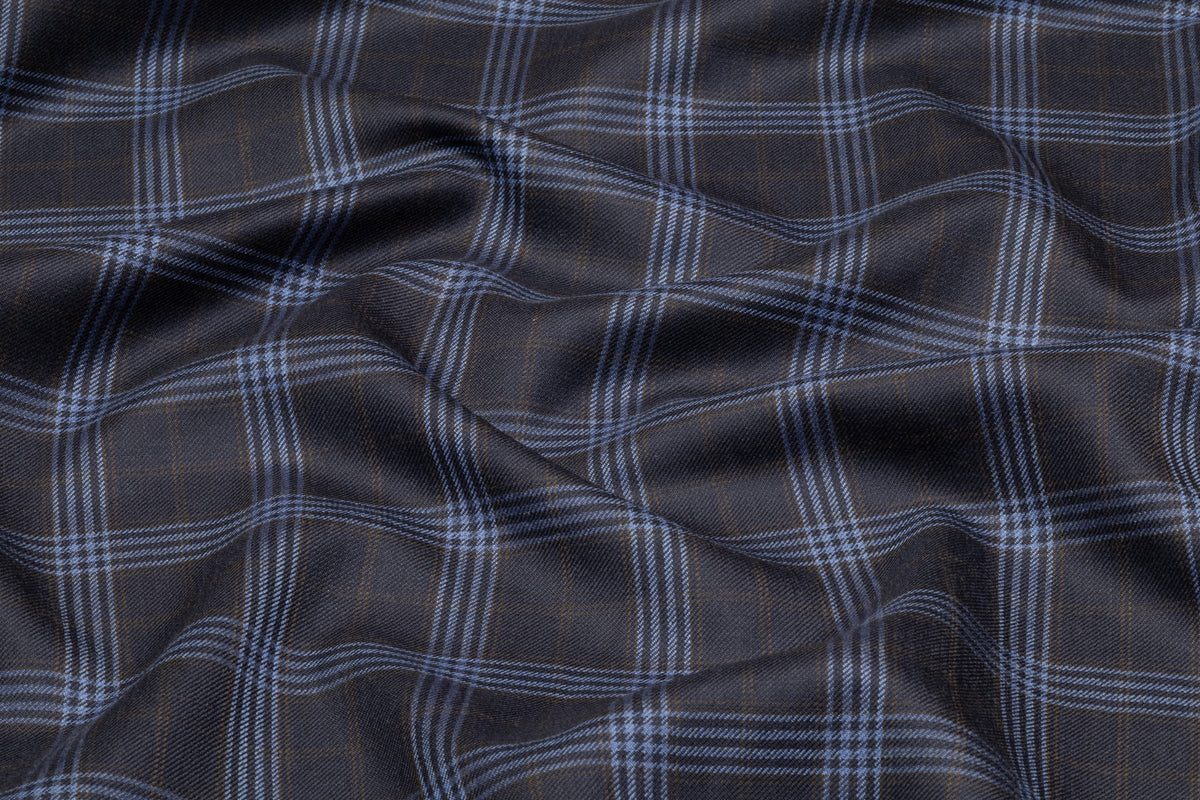 Piacenza - Checked Italian Cashmere Silk Suiting - Navy