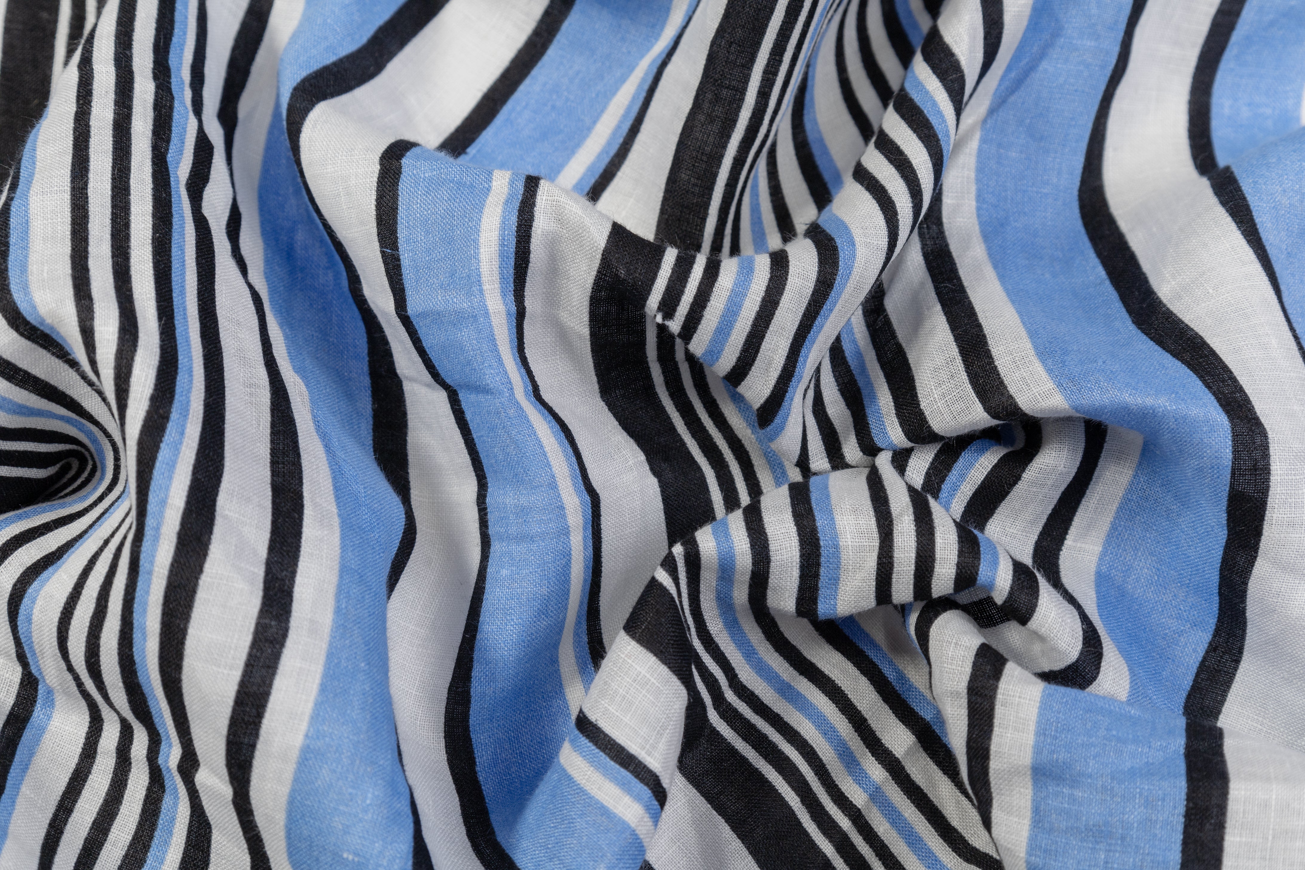 Striped Italian Linen - Blue / Black / White