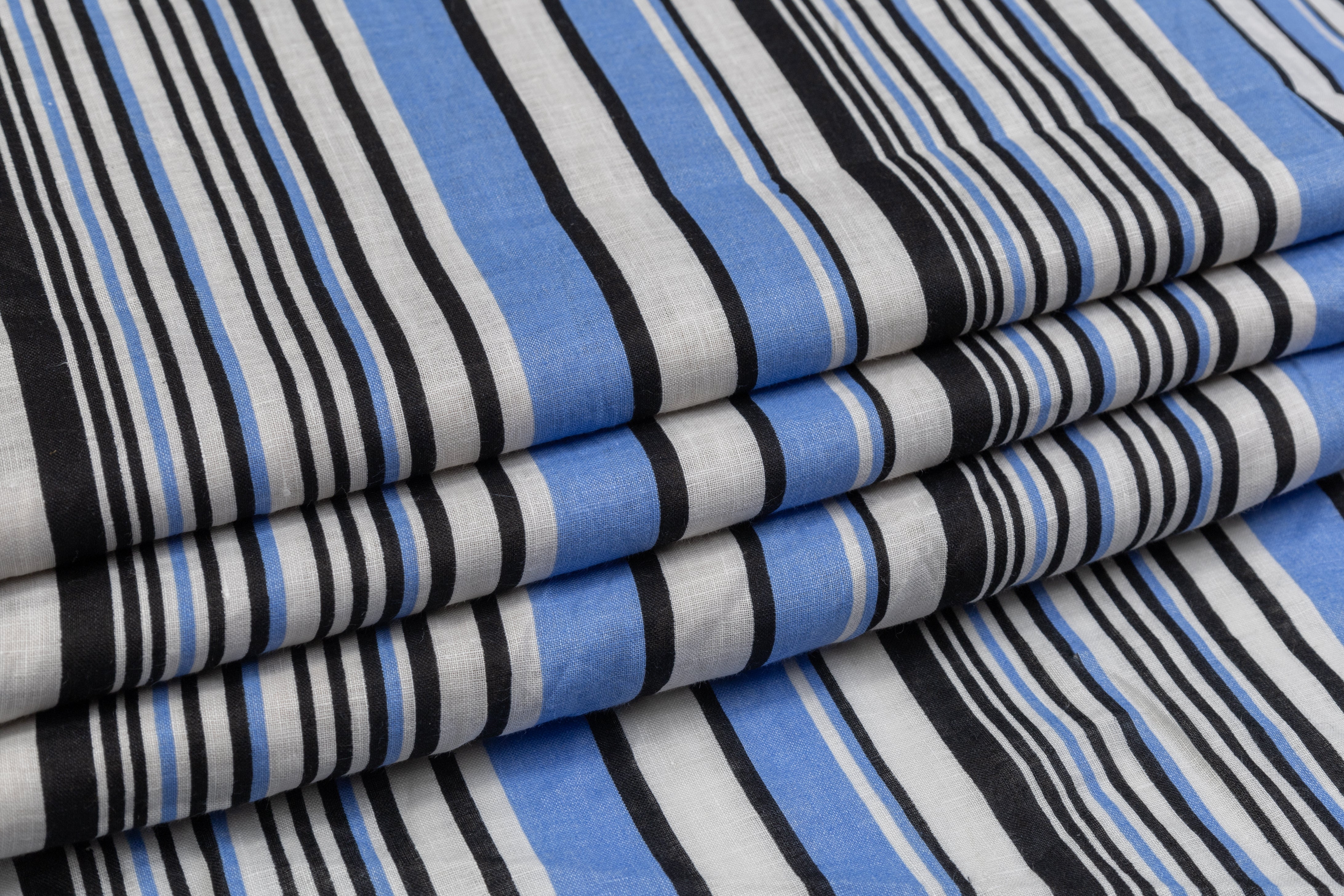 Striped Italian Linen - Blue / Black / White