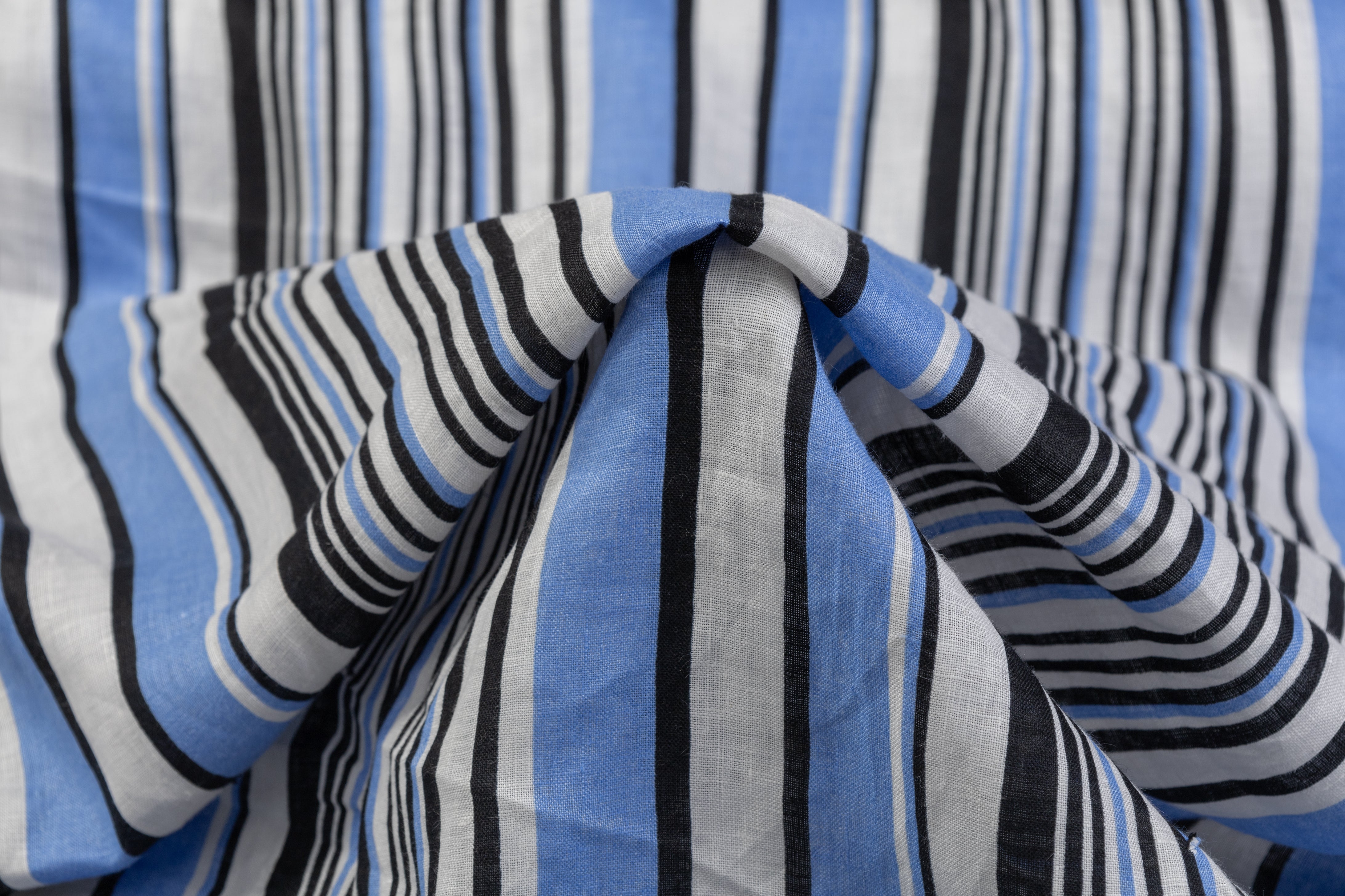 Striped Italian Linen - Blue / Black / White