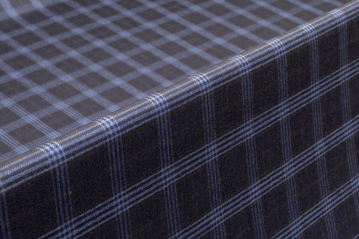 Piacenza - Checked Italian Cashmere Silk Suiting - Navy