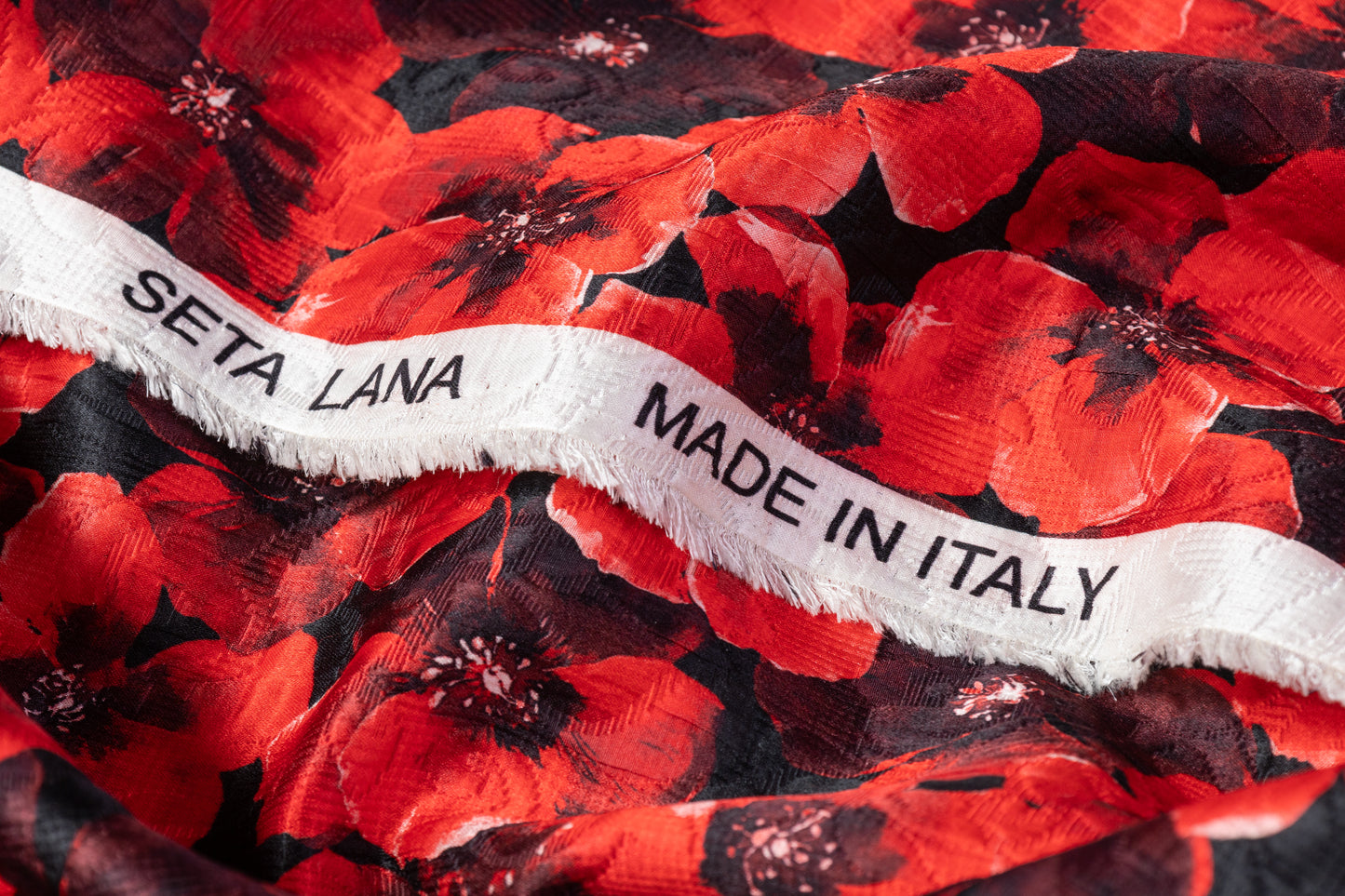 Floral Printed Italian Silk and Wool Matelassé - Black / Red