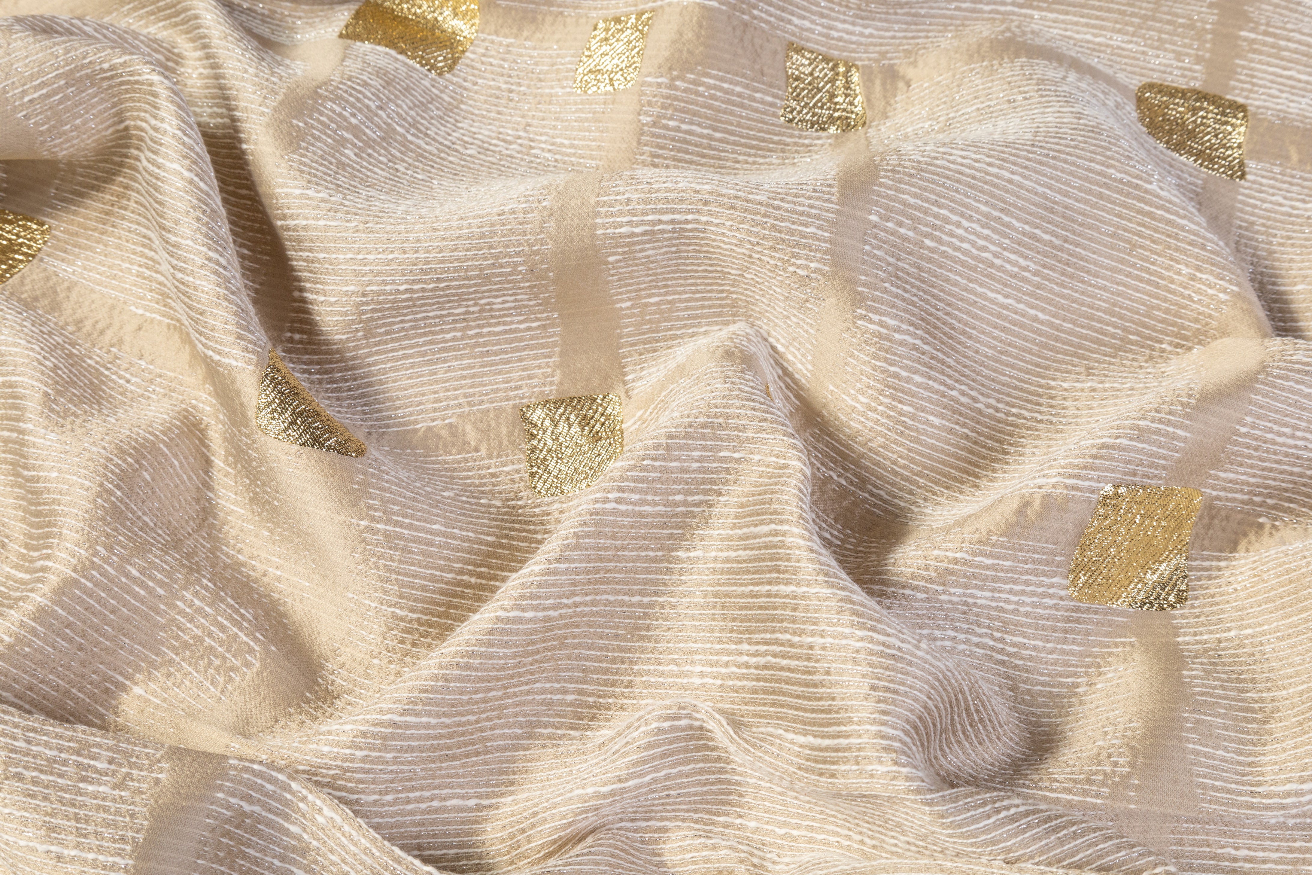 Geometric Metallic Italian Brocade - Beige / Gold