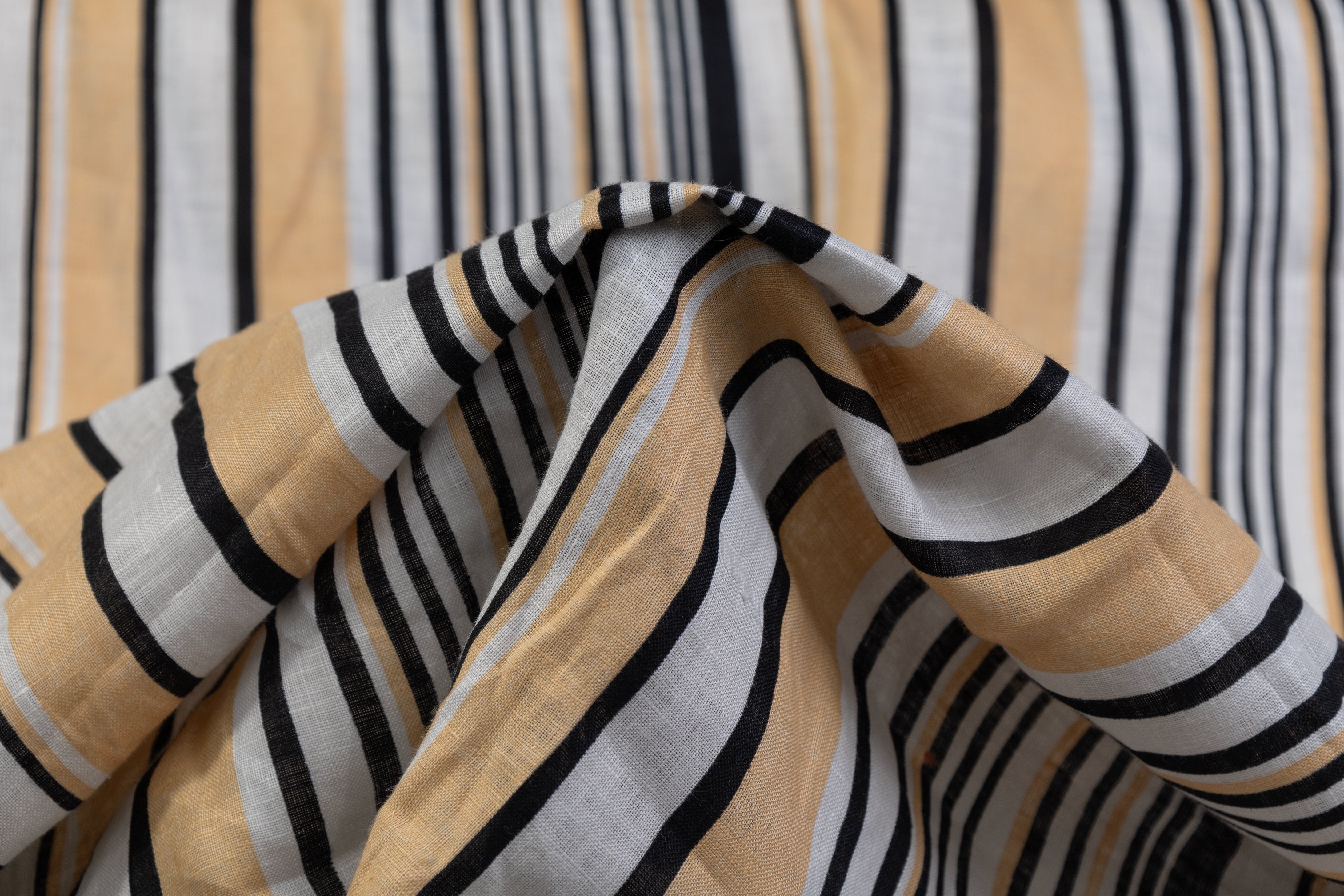 Striped Italian Linen - Beige / Black / White