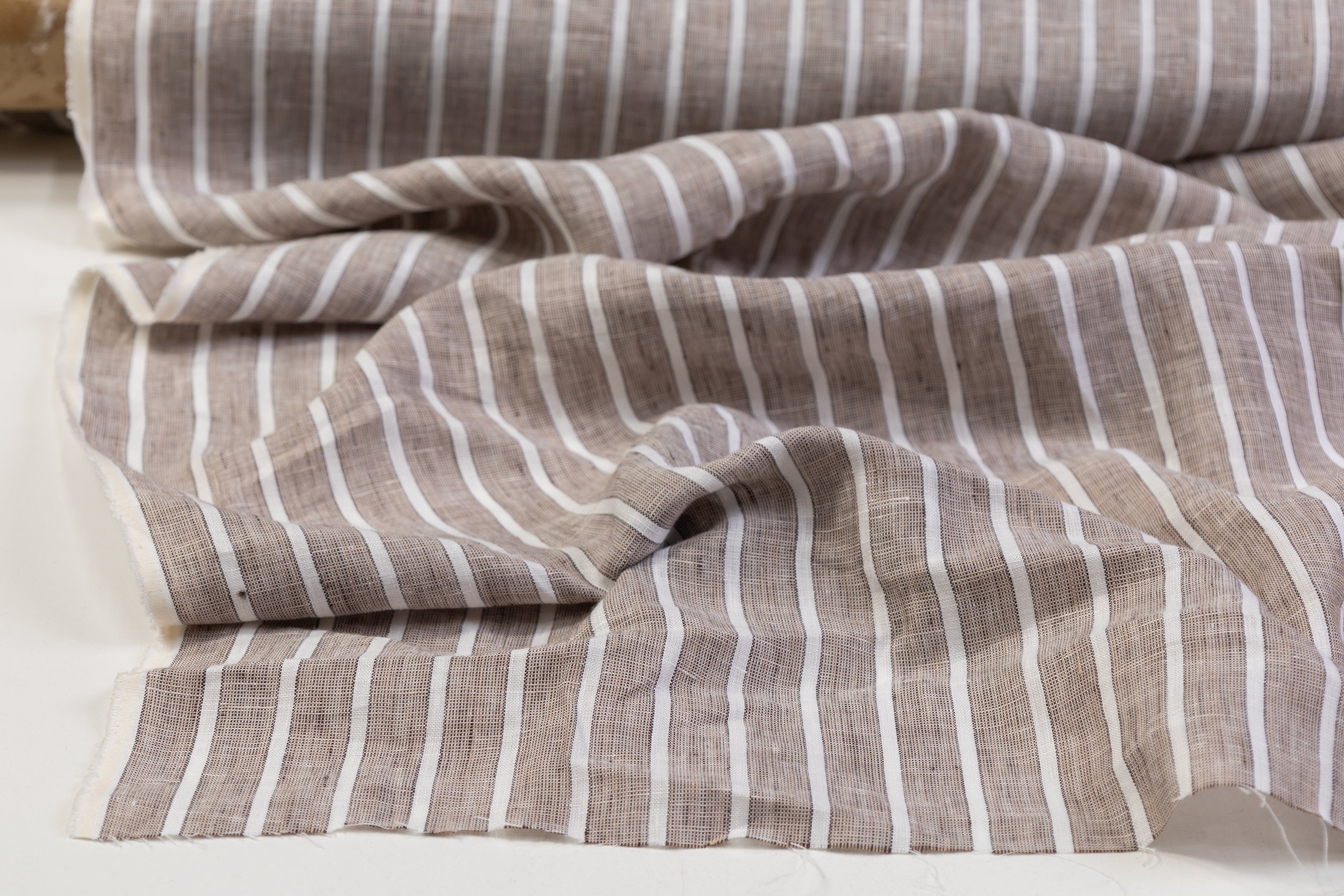 Striped Italian Linen - Taupe / White