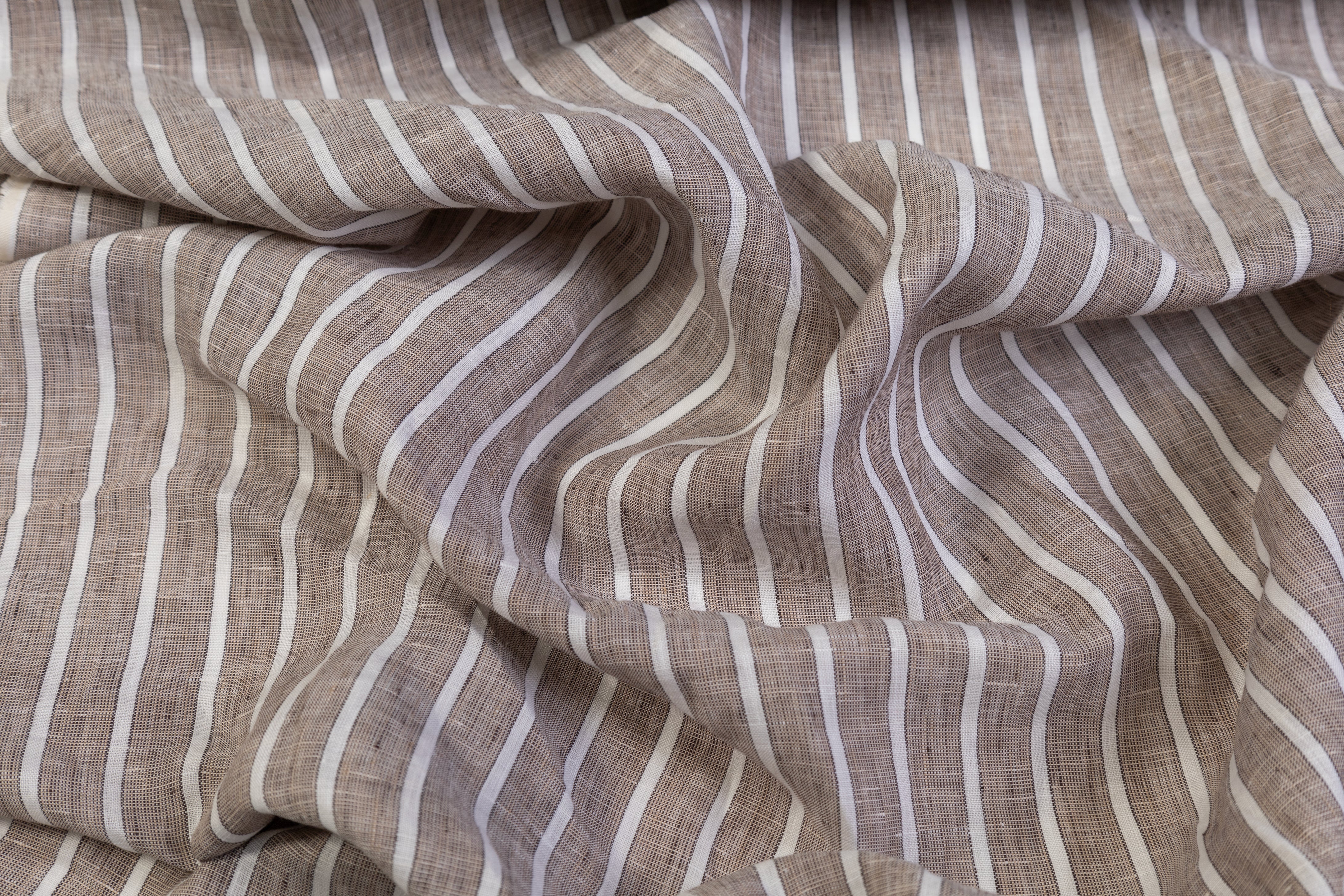 Striped Italian Linen - Taupe / White