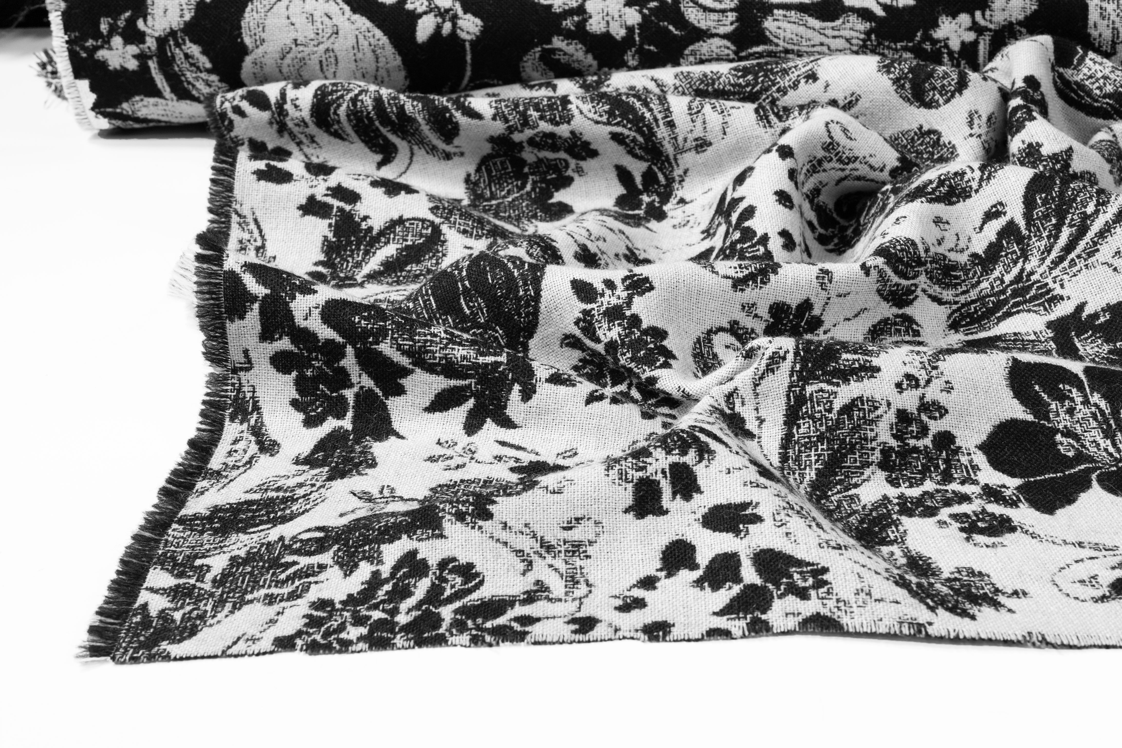 Double Faced Floral Italian Wool Tweed - Black / White