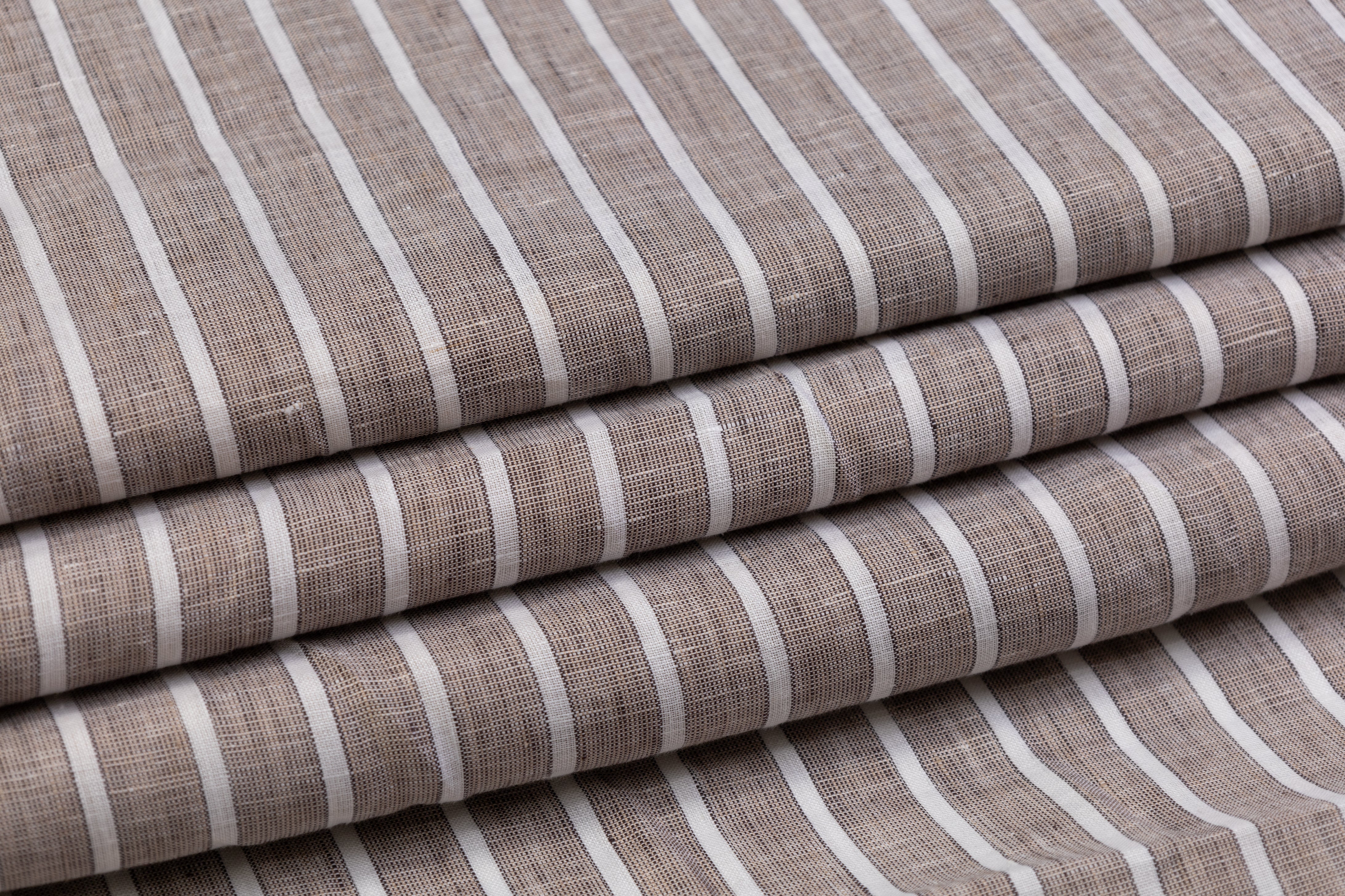 Striped Italian Linen - Taupe / White