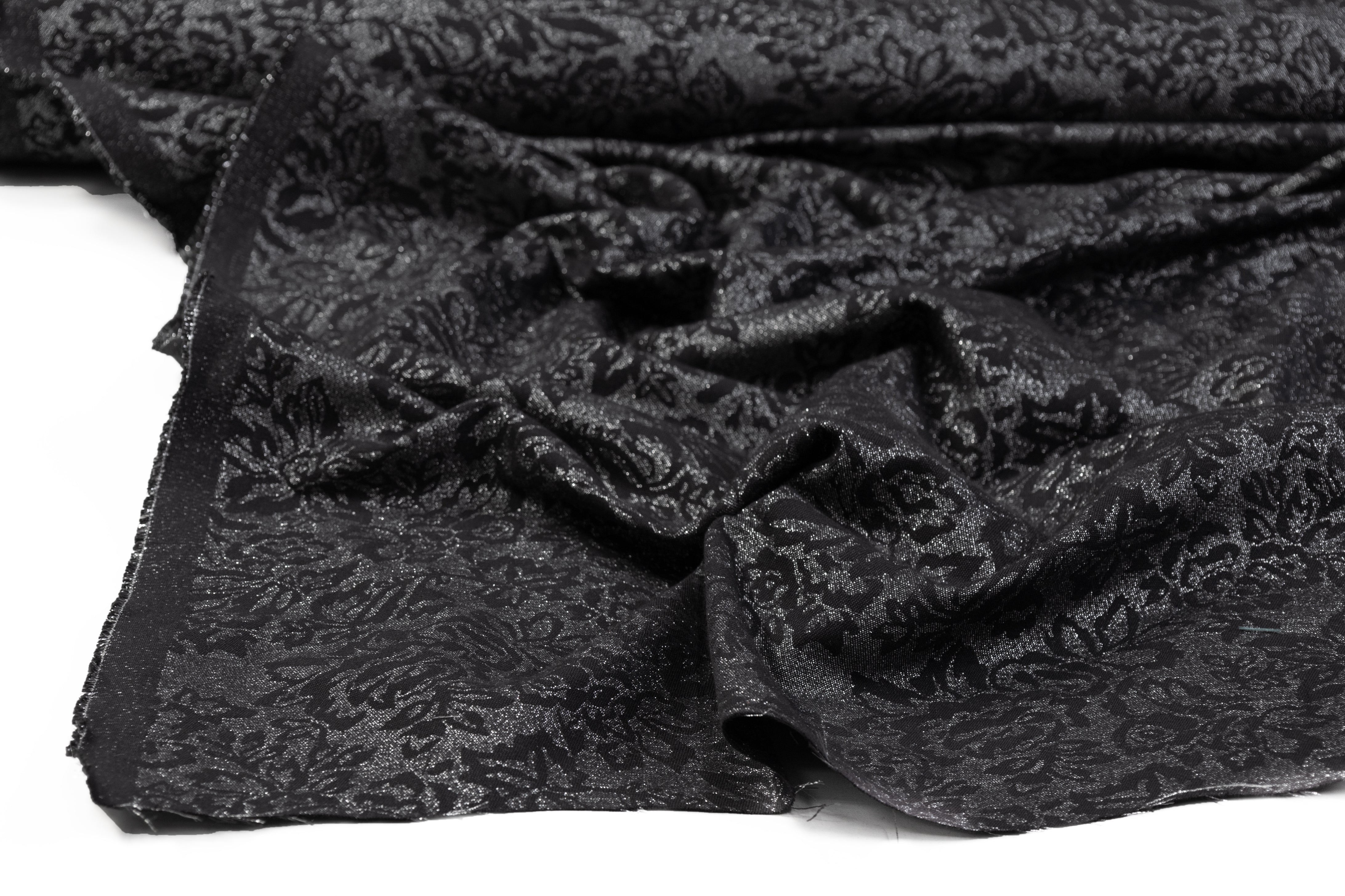 Double Faced Floral Metallic Cotton Denim - Black / Silver