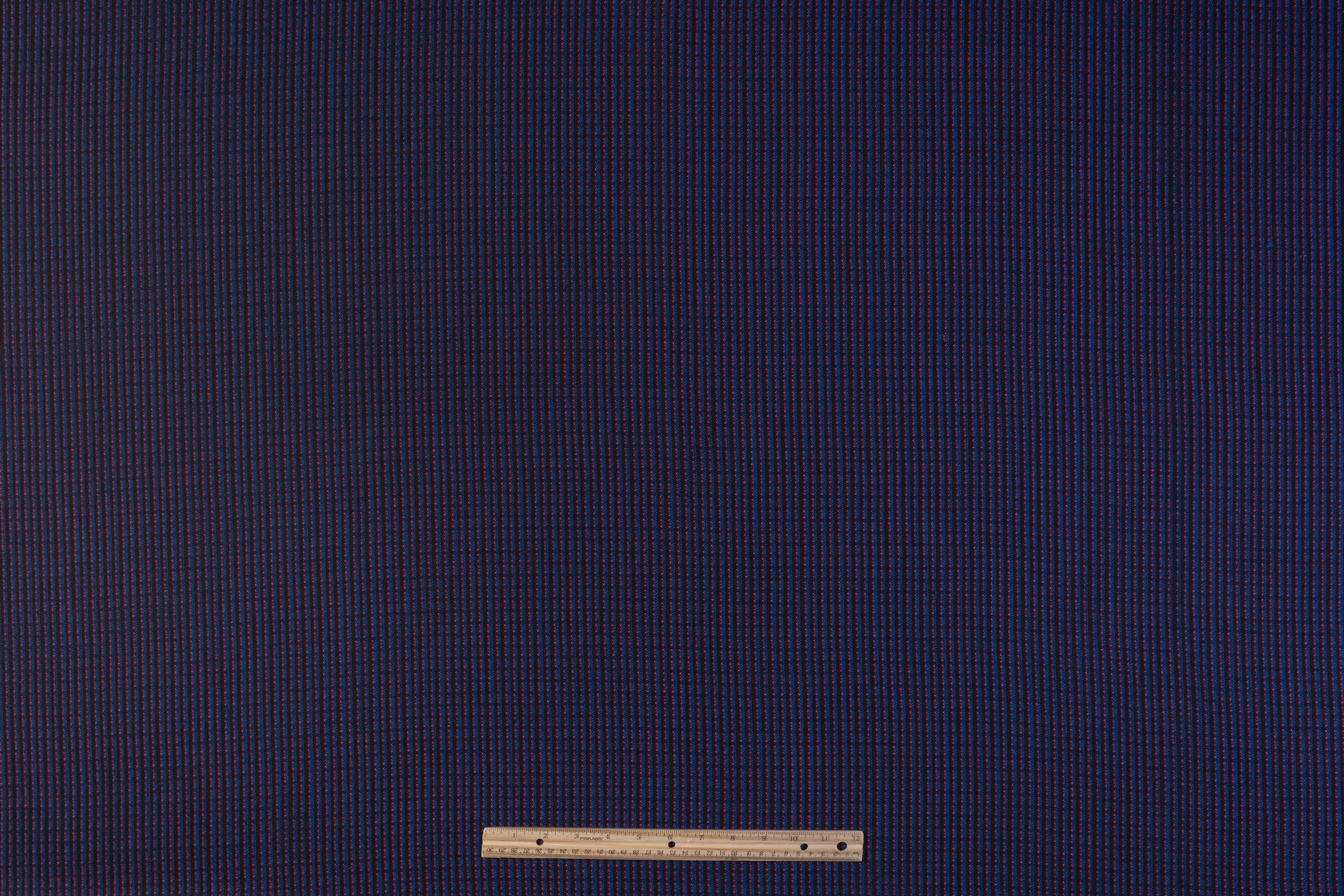 Textured Striped Italian Wool Suiting - Blue / Red / Black
