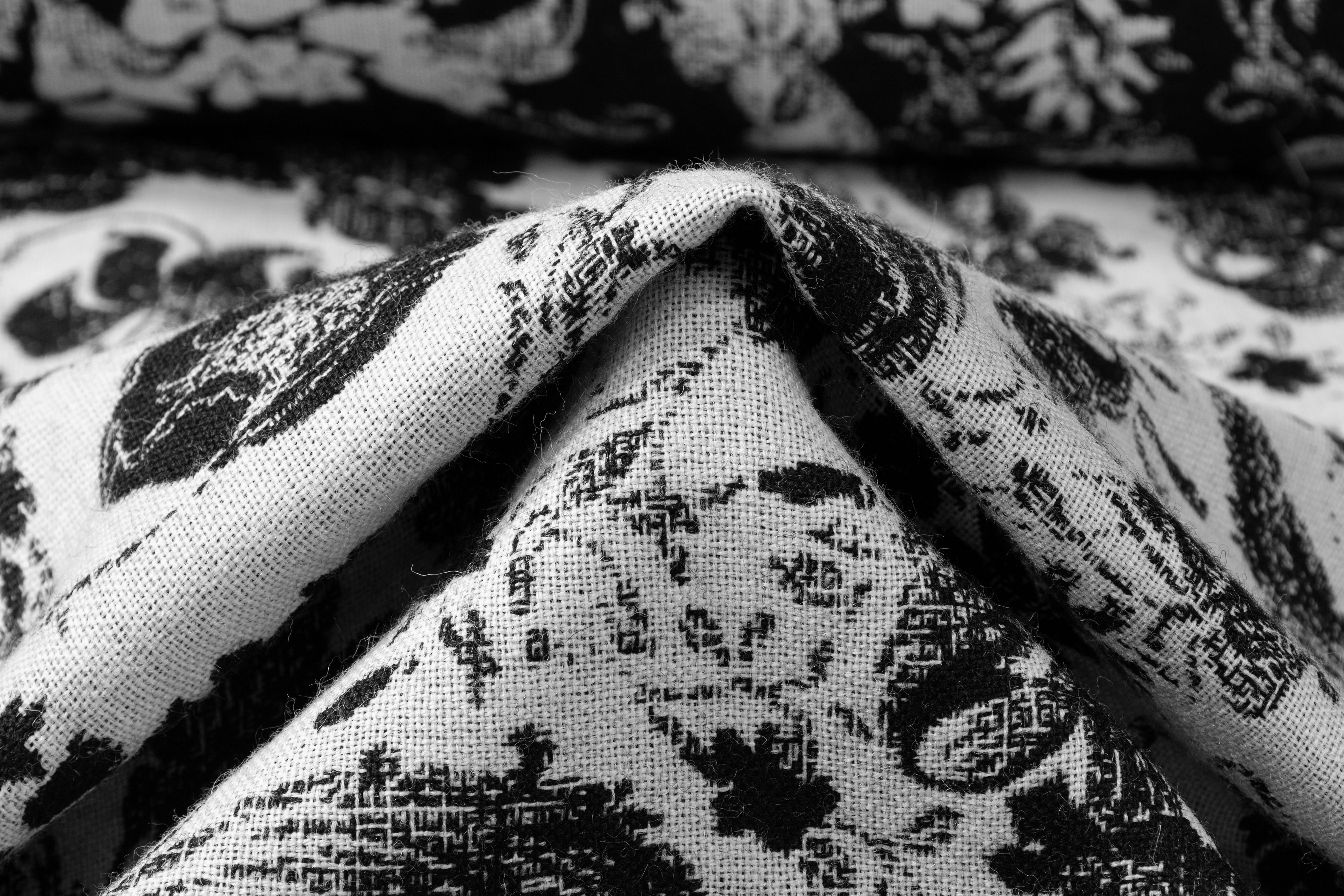 Double Faced Floral Italian Wool Tweed - Black / White