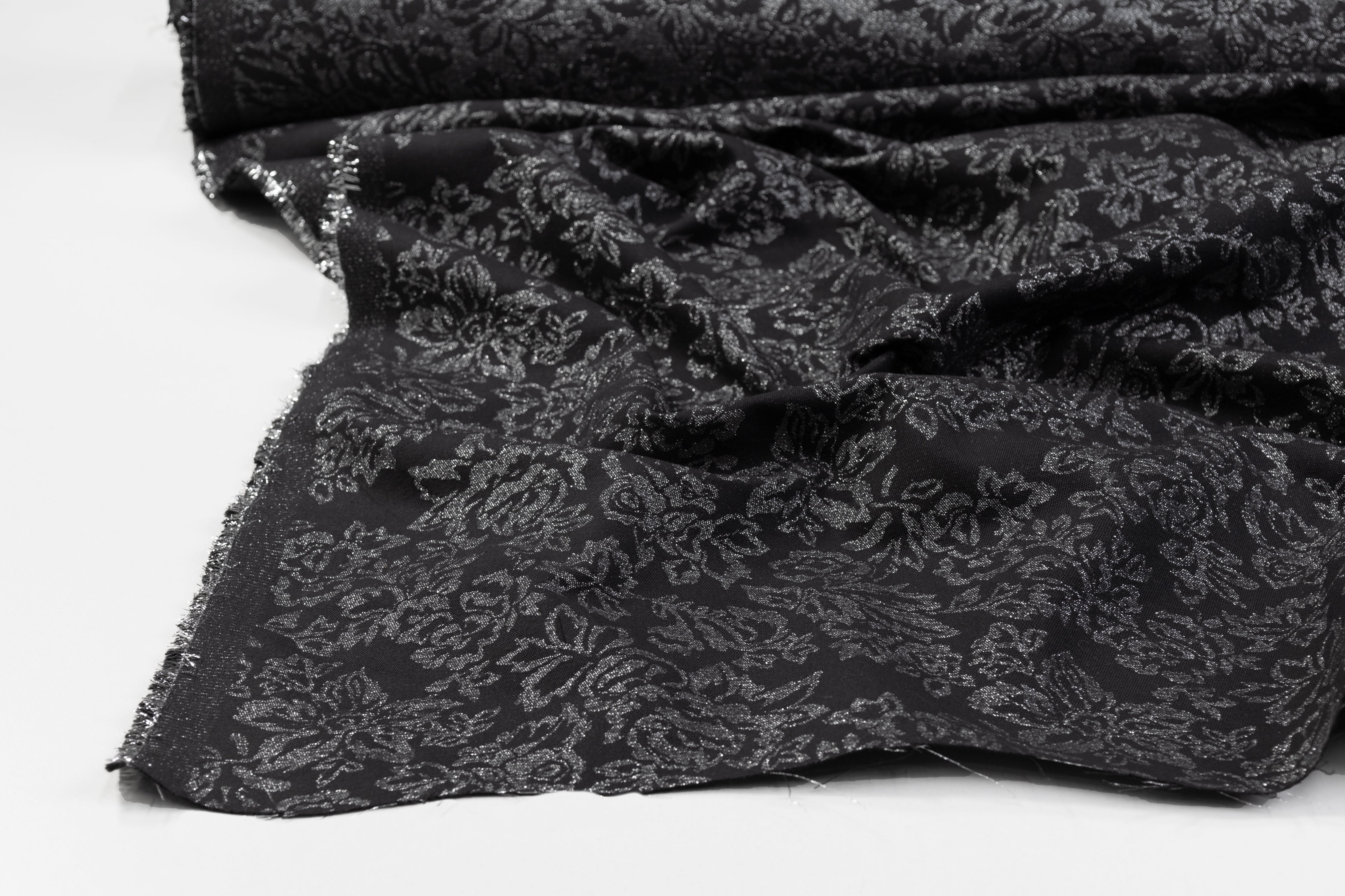 Double Faced Floral Metallic Cotton Denim - Black / Silver