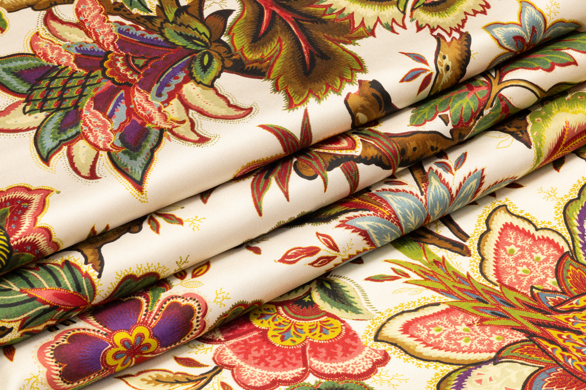 Floral Italian Silk Twill - Ivory / Multicolor