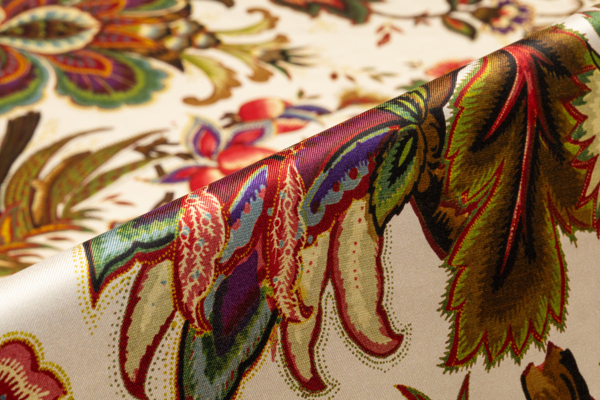Floral Italian Silk Twill - Ivory / Multicolor