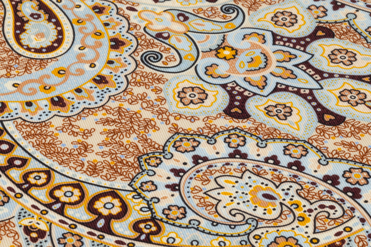 Paisley Printed Italian Silk and Wool Twill - Blue / Gold / Brown / Ivory