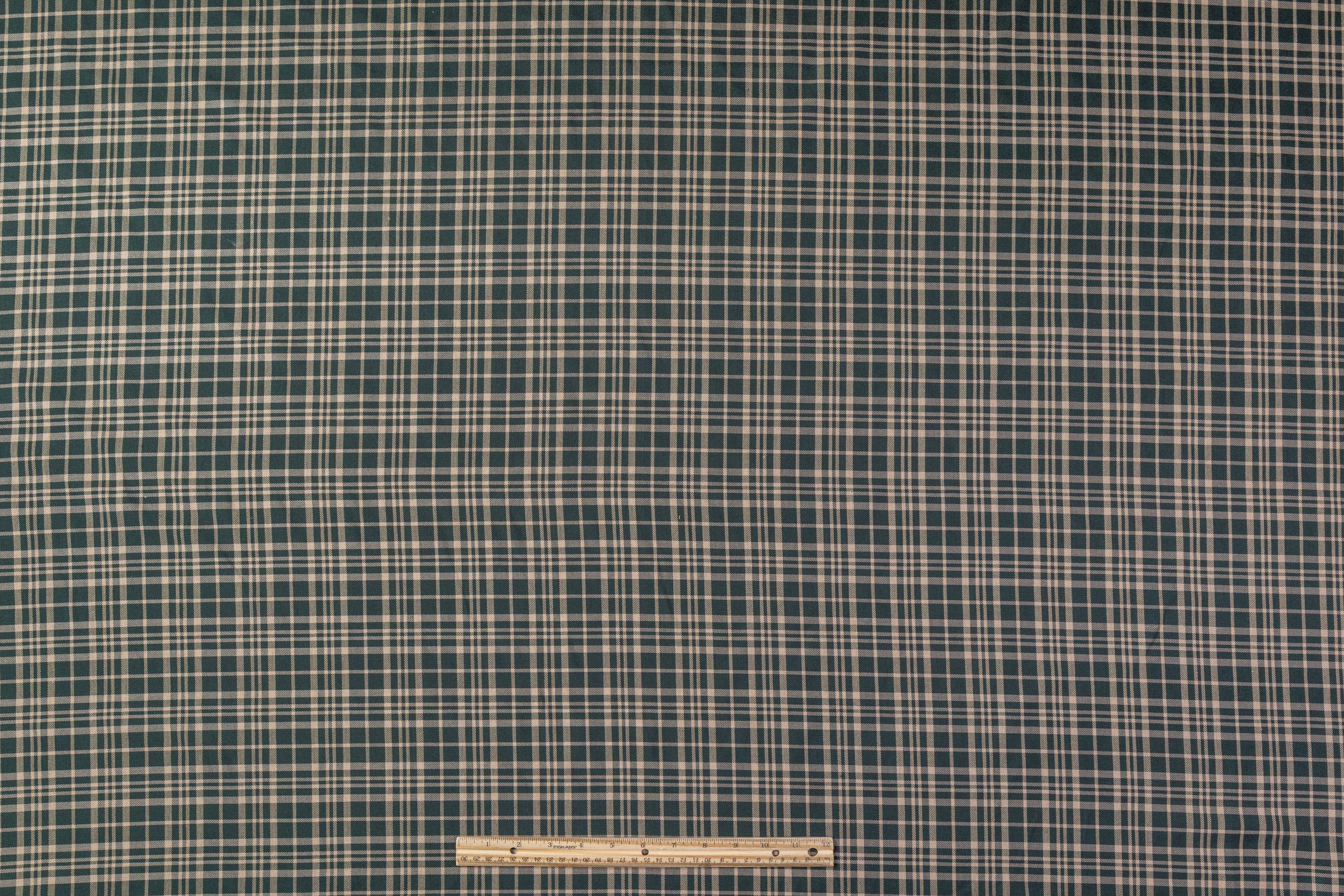 Checked Italian Silk Wool Suiting - Green / Taupe