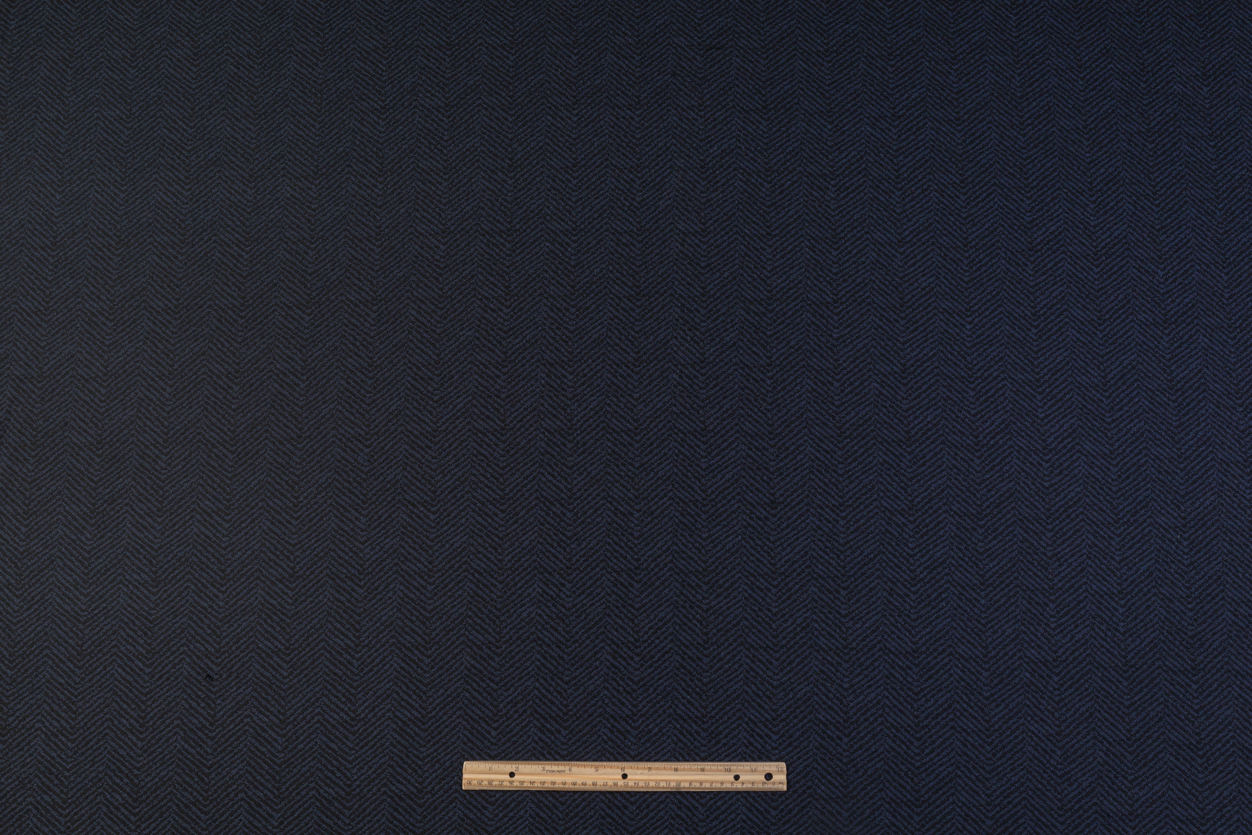 Italian Chevron Silk and Wool Blend - Navy / Black