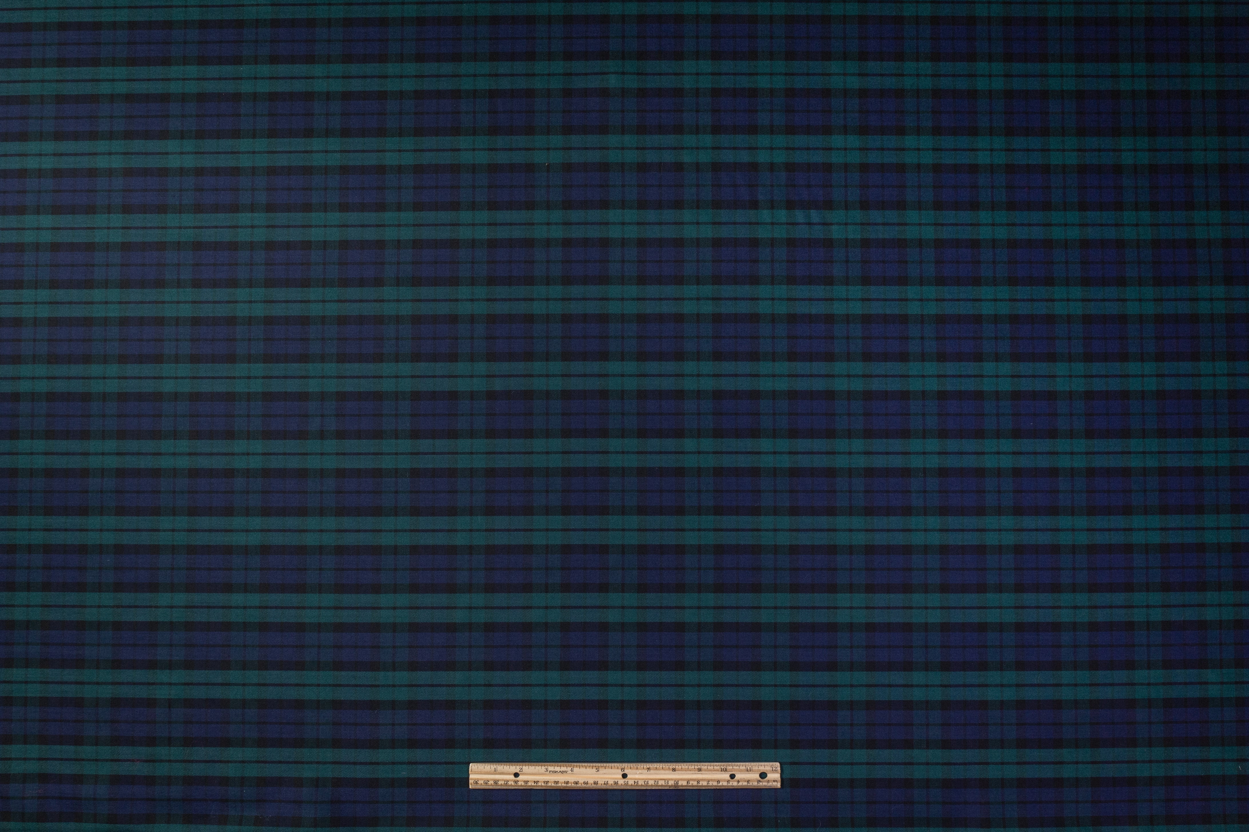 Checked Italian Stretch Wool Suiting - Green / Navy