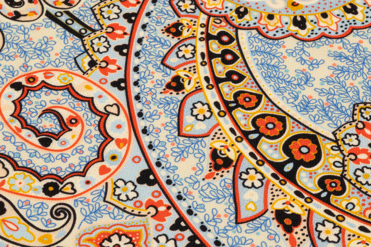 Paisley Printed Italian Silk and Wool Twill - Blue / Gold / Red