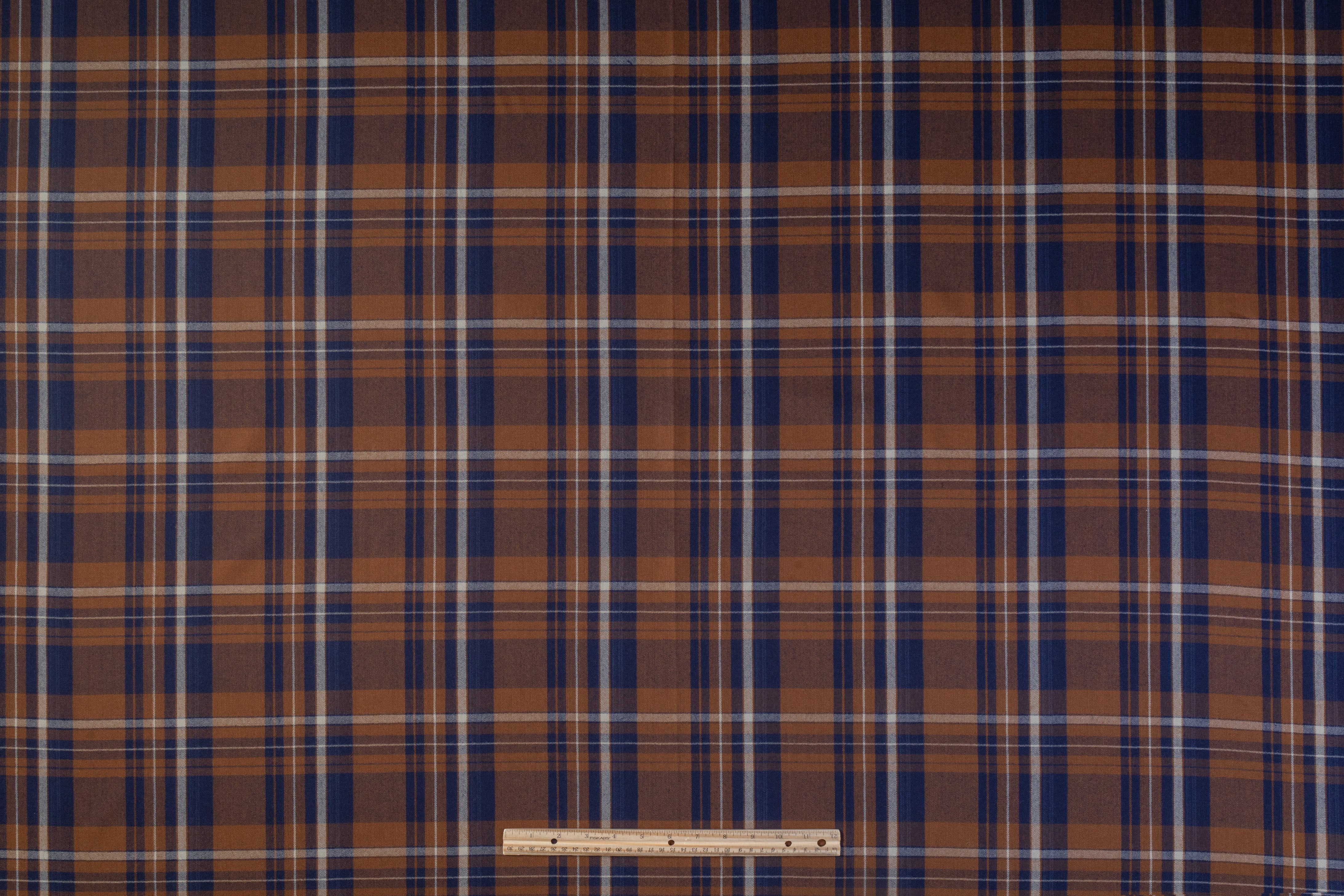Plaid Italian Wool Suiting - Brown / Navy