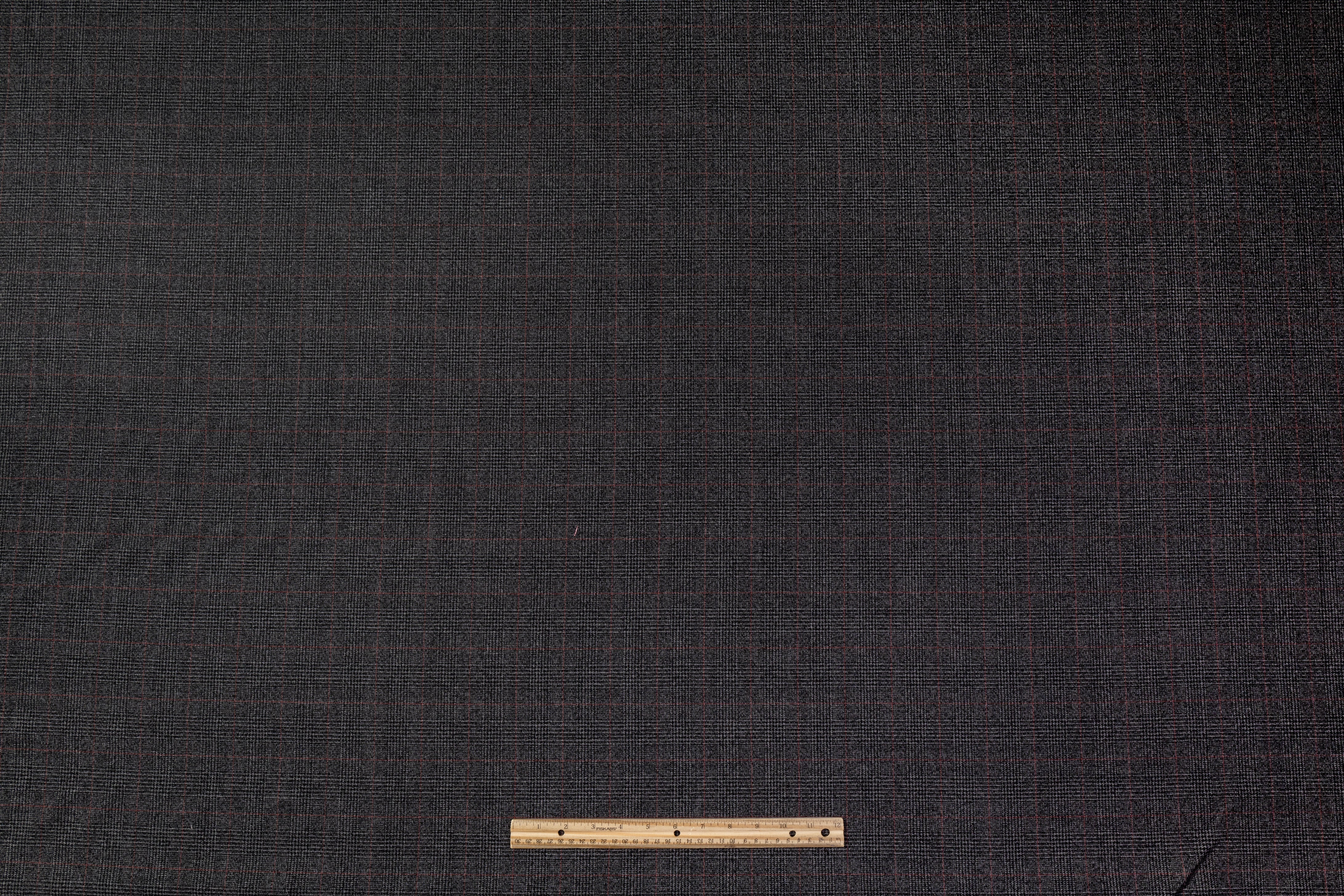 Checked Italian Wool Suiting - Charcoal Gray / Red