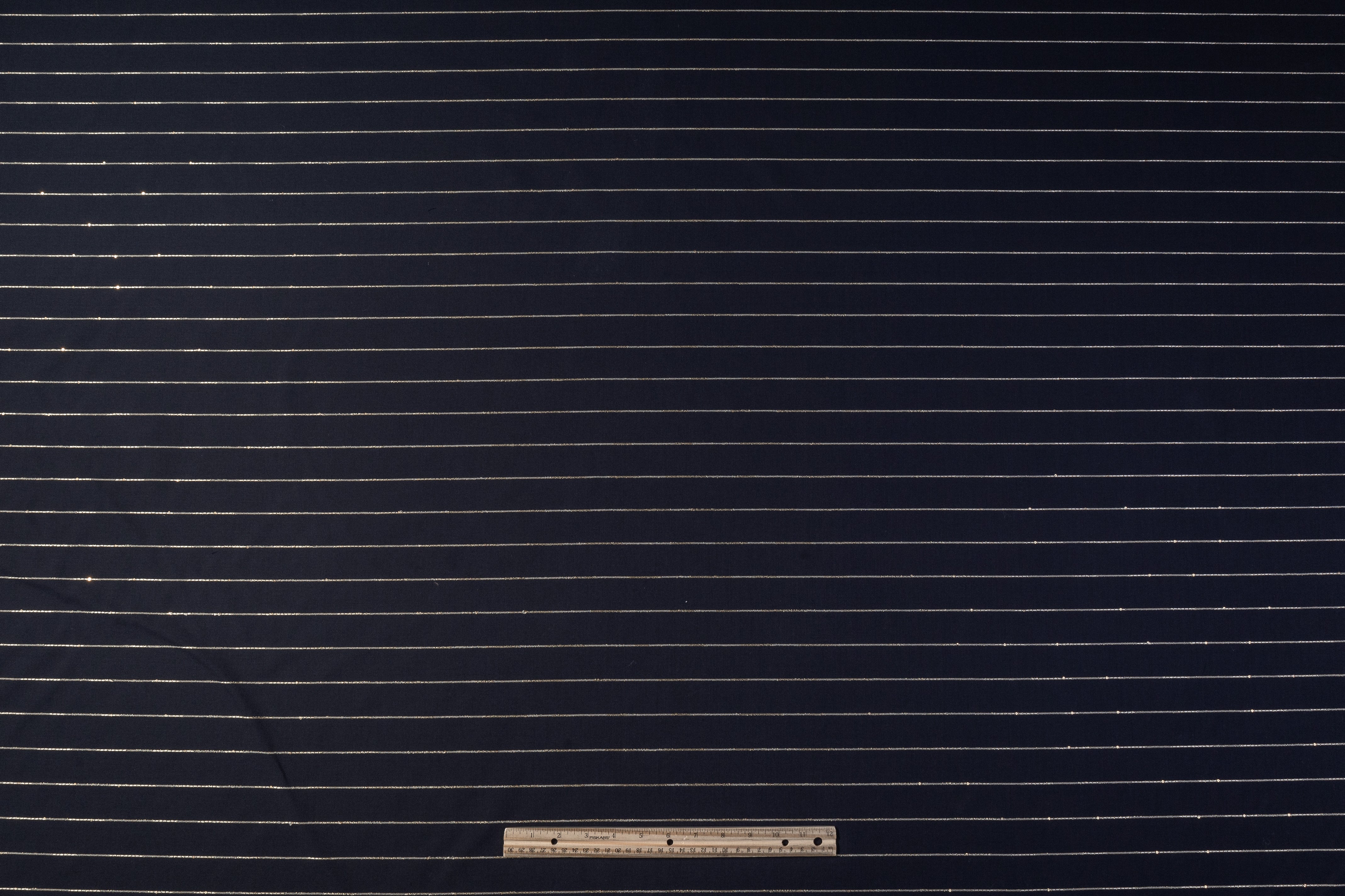 Metallic Striped Italian Wool Twill - Navy / Gold