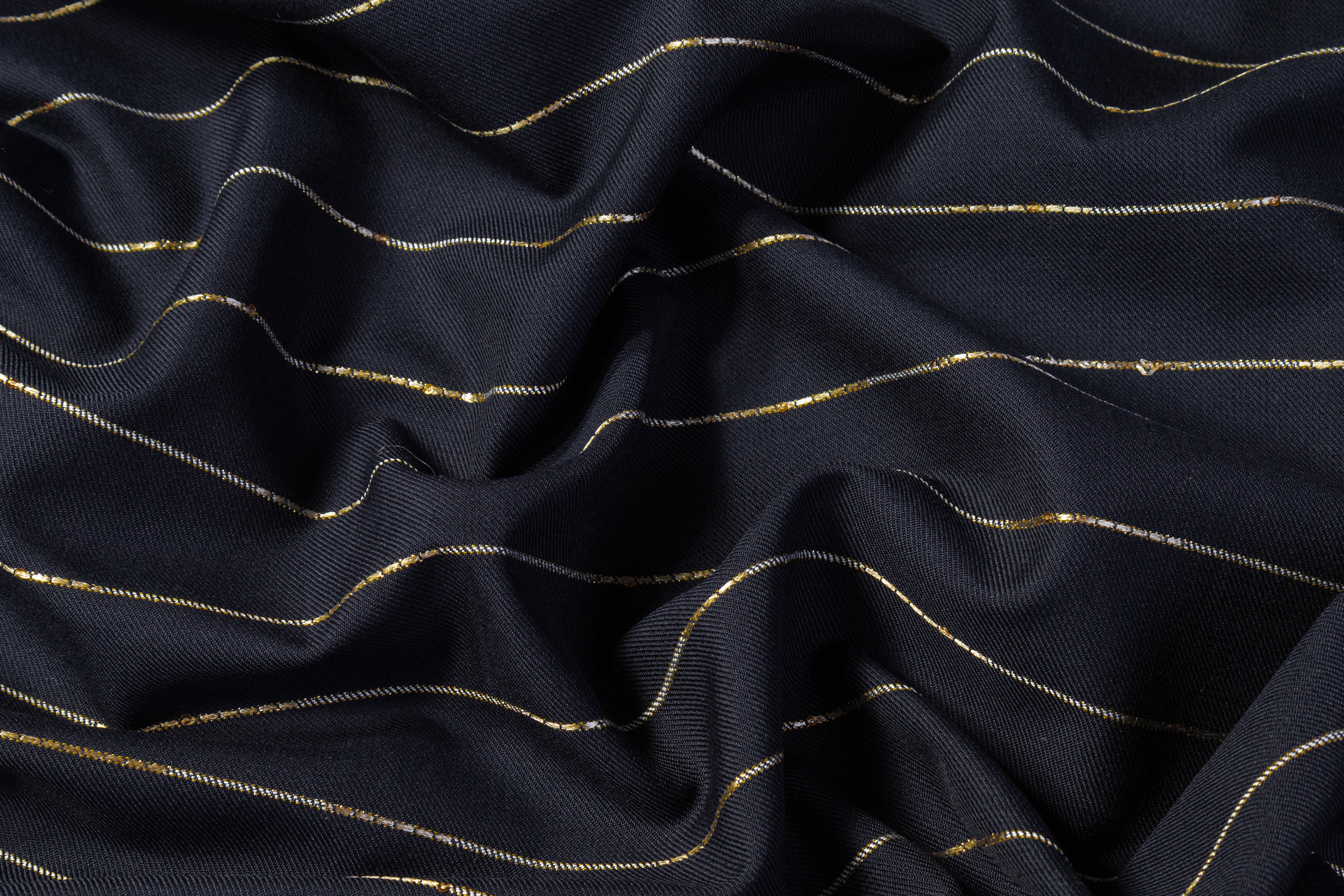 Metallic Striped Italian Wool Twill - Navy / Gold
