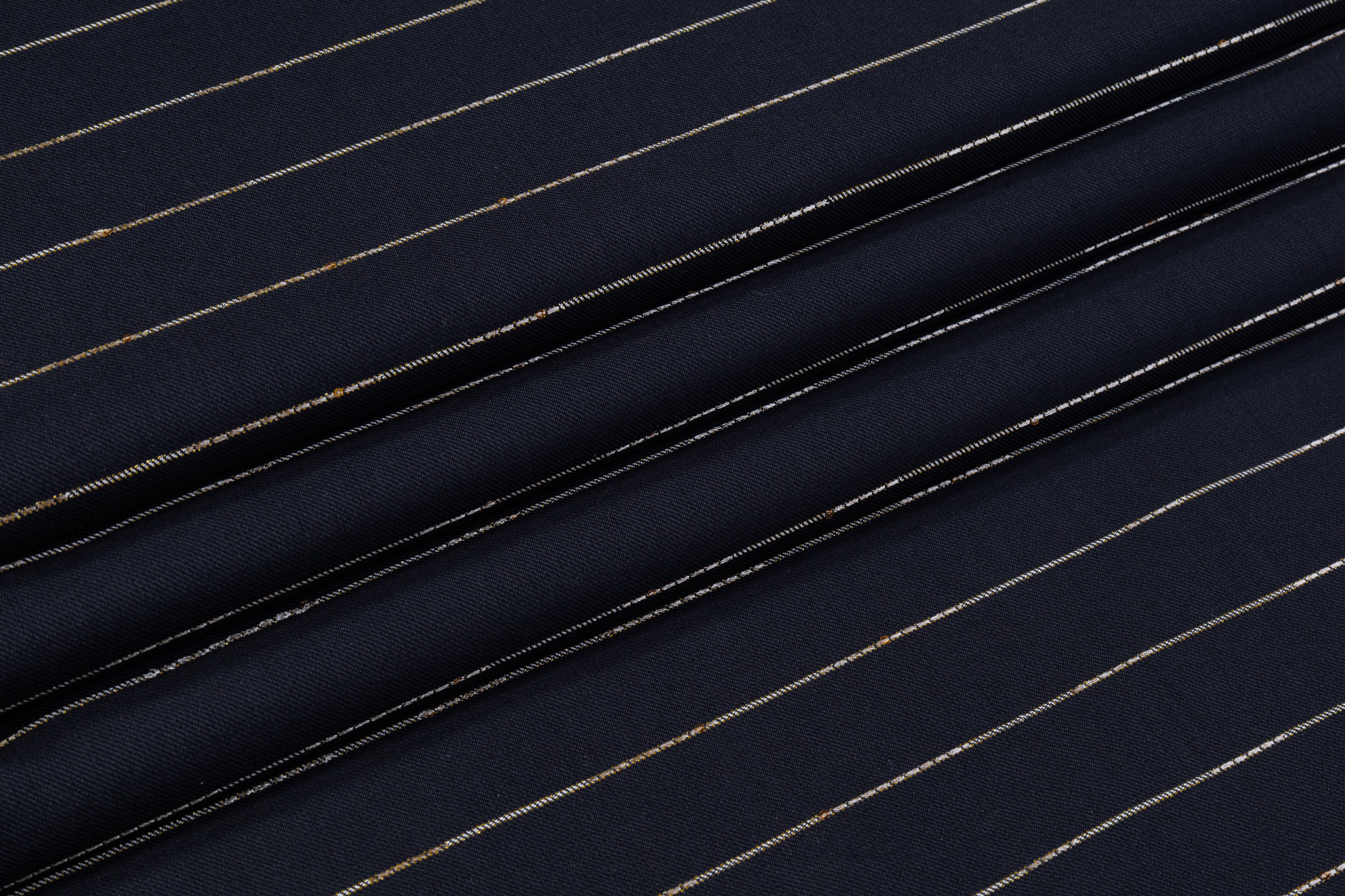 Metallic Striped Italian Wool Twill - Navy / Gold