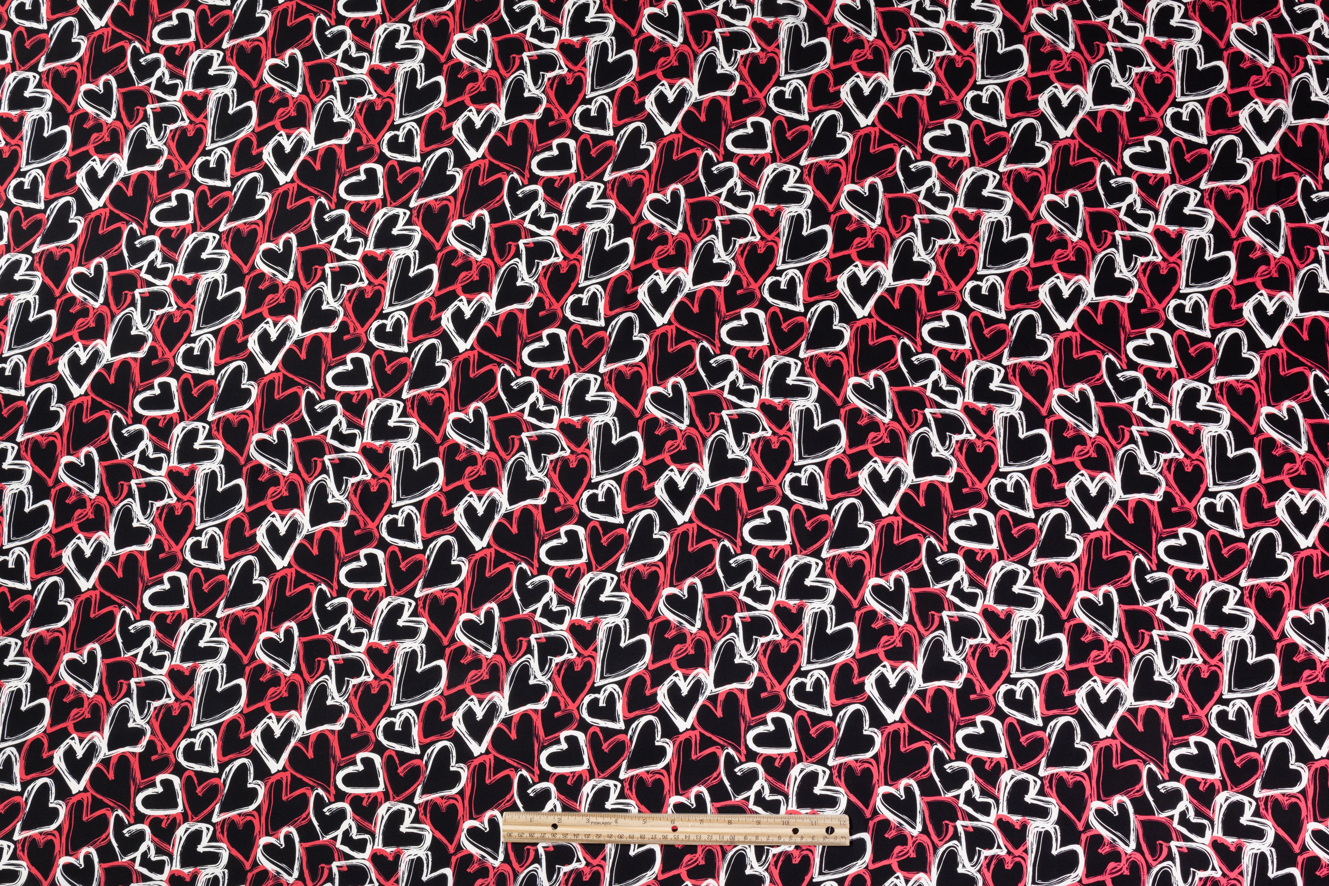 Heart Printed Italian Silk Charmeuse - Red / Black / White