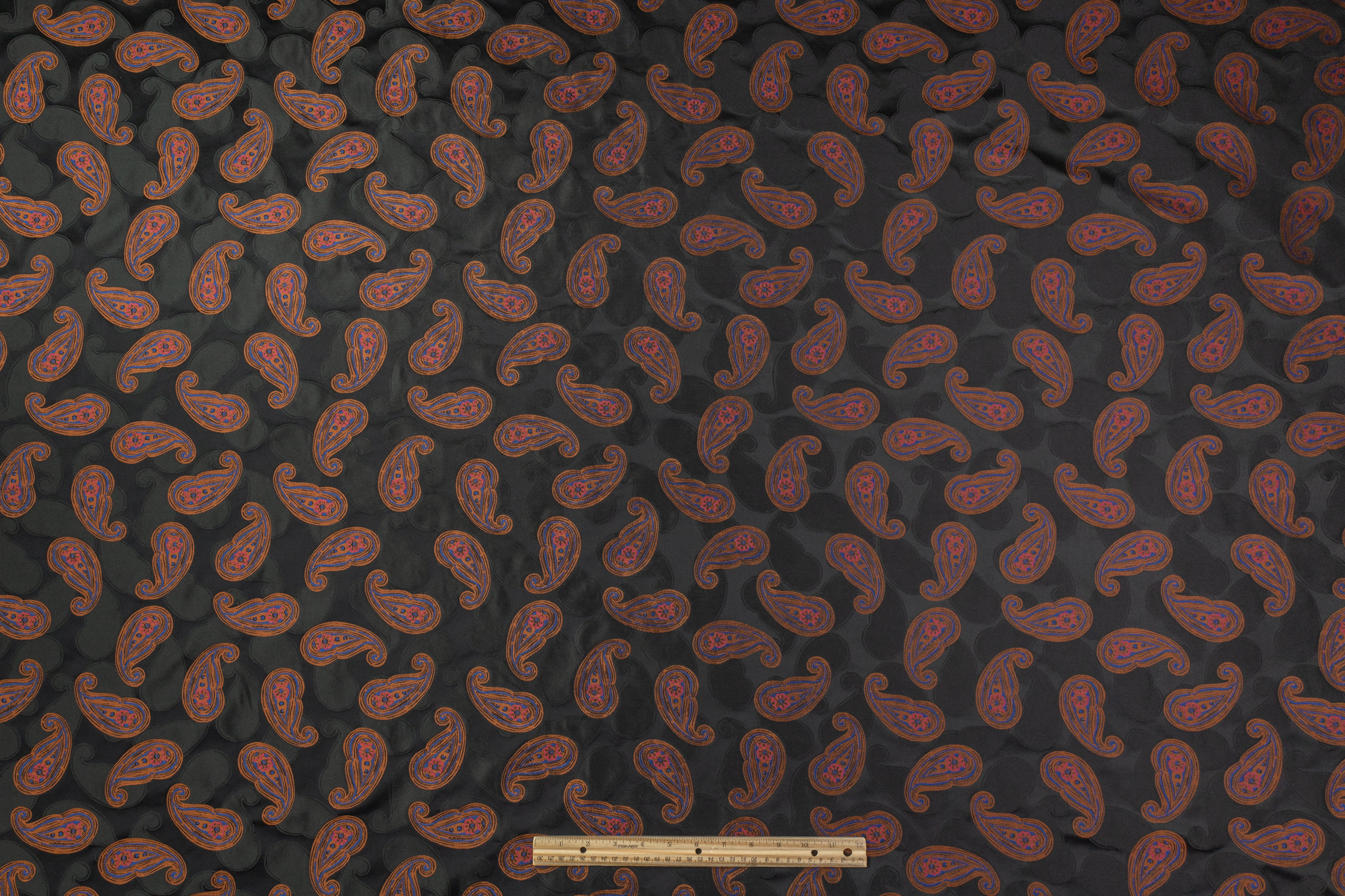 Paisley Italian Silk Blend Brocade - Black / Blue / Brown