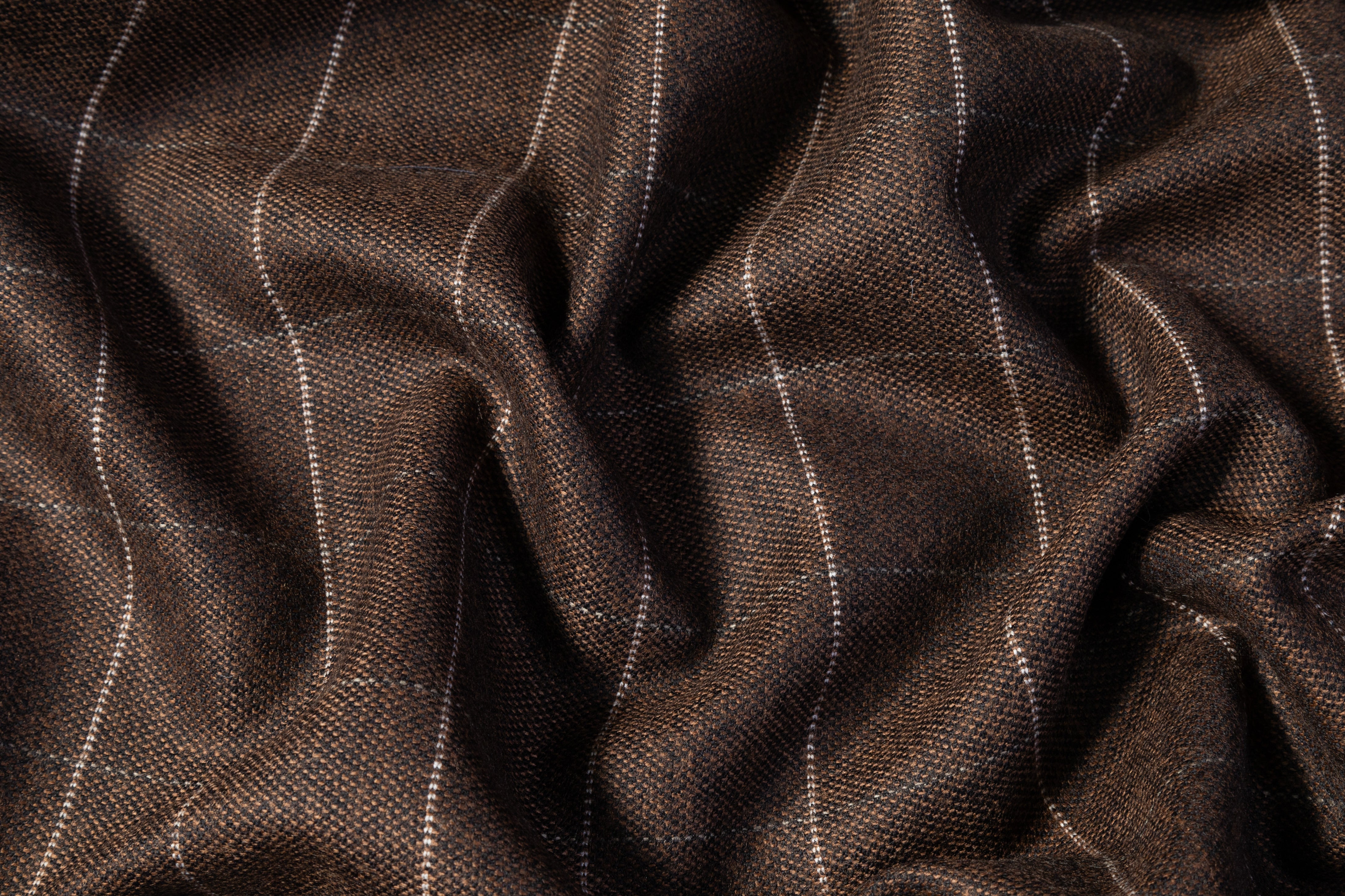 Tollegno - Windowpane Italian Wool Suiting - Brown