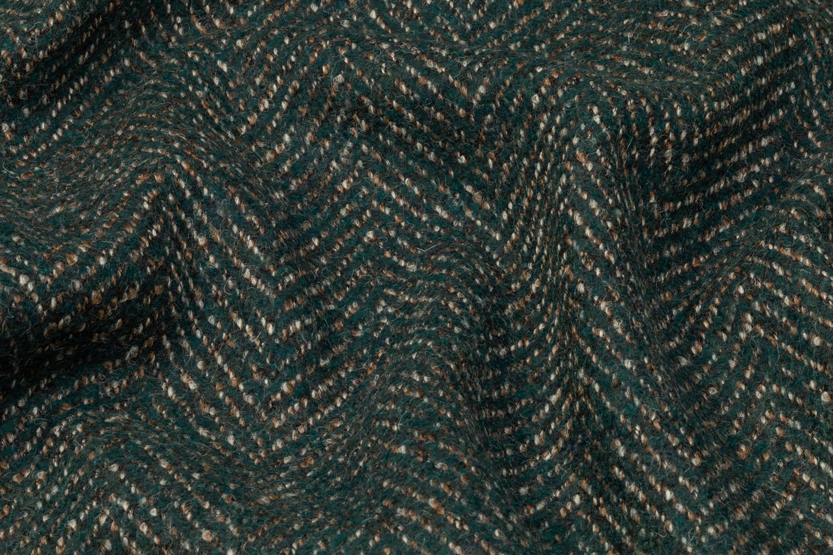 Herringbone Italian Wool Coating - Green / Brown