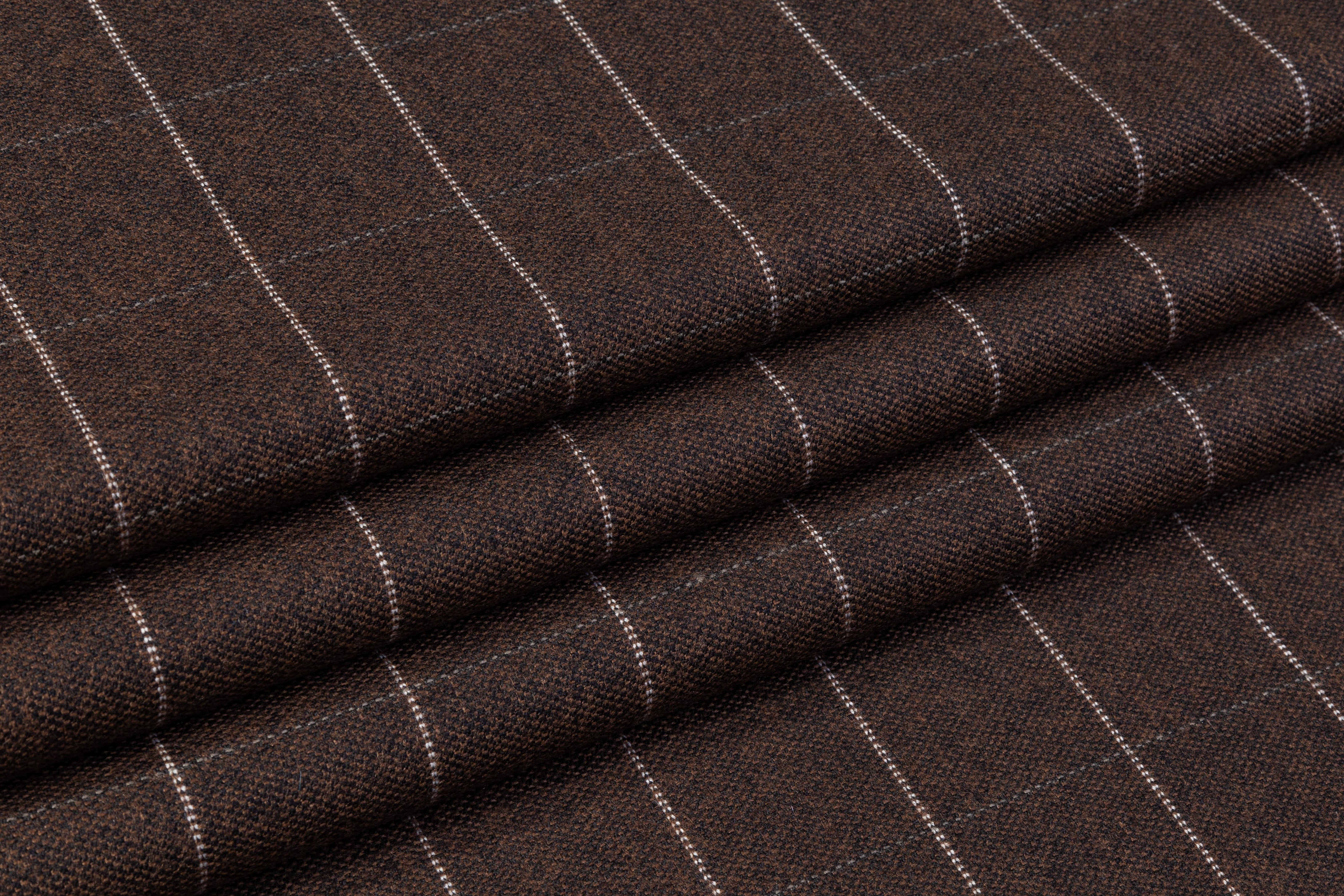 Tollegno - Windowpane Italian Wool Suiting - Brown