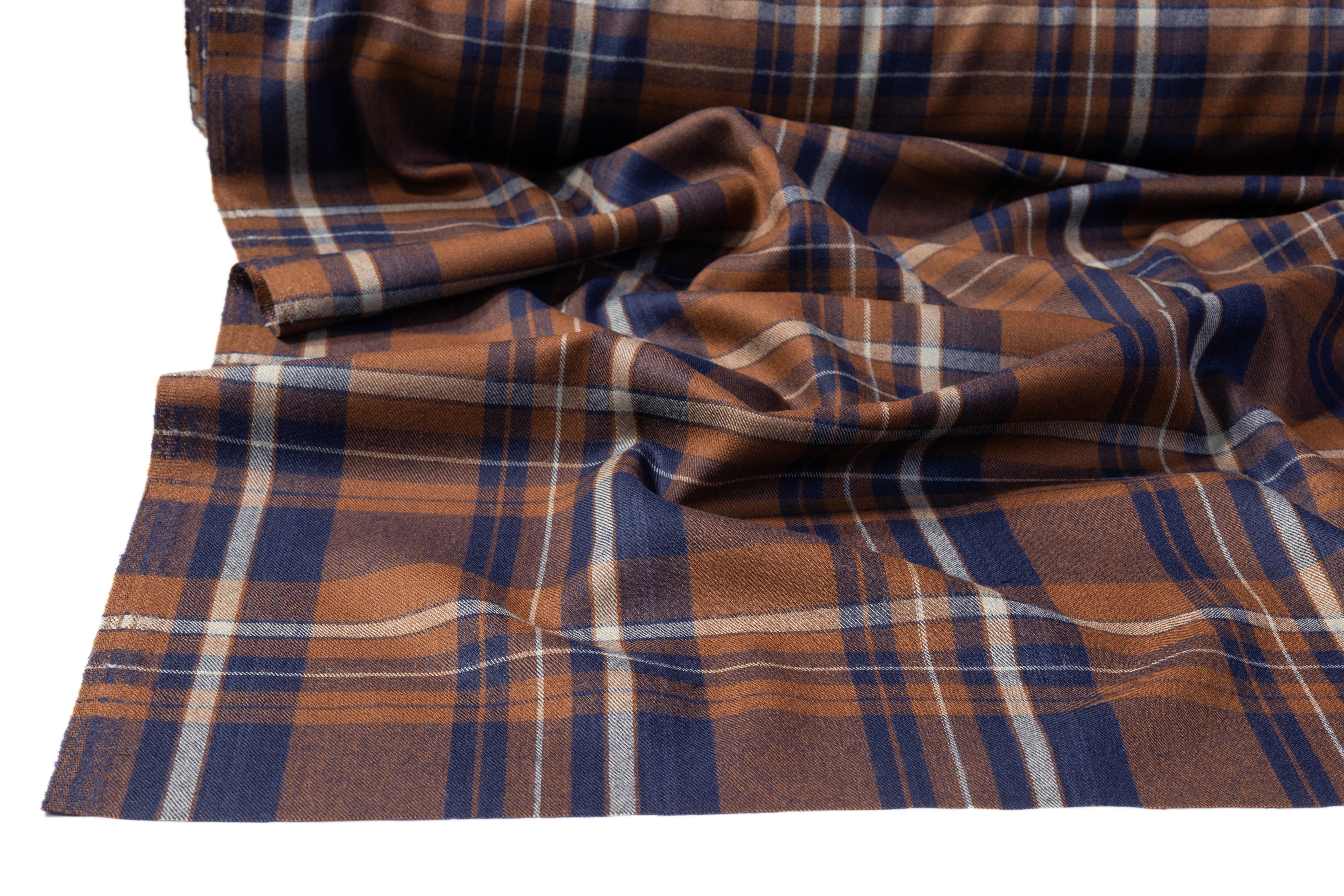 Plaid Italian Wool Suiting - Brown / Navy