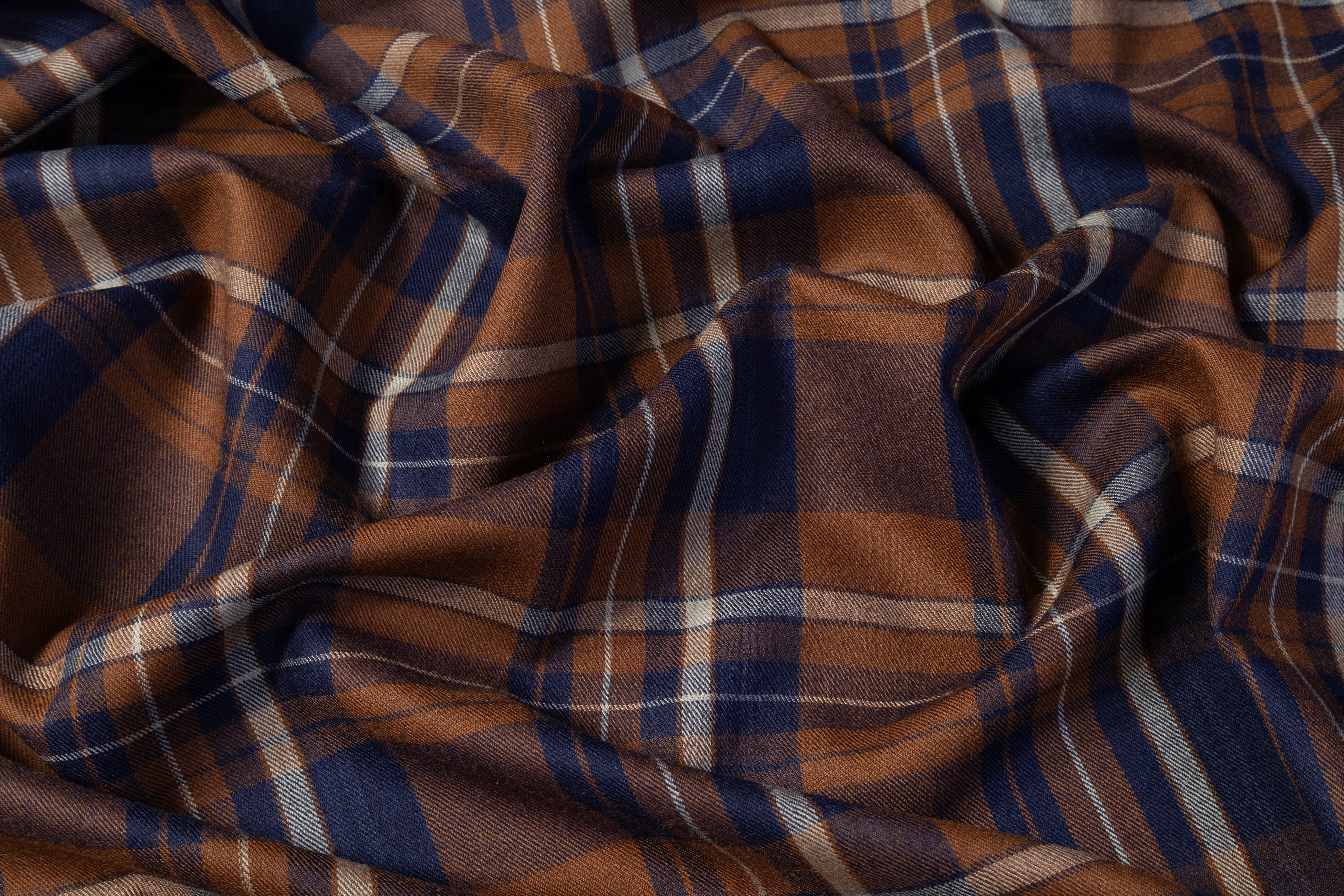 Plaid Italian Wool Suiting - Brown / Navy