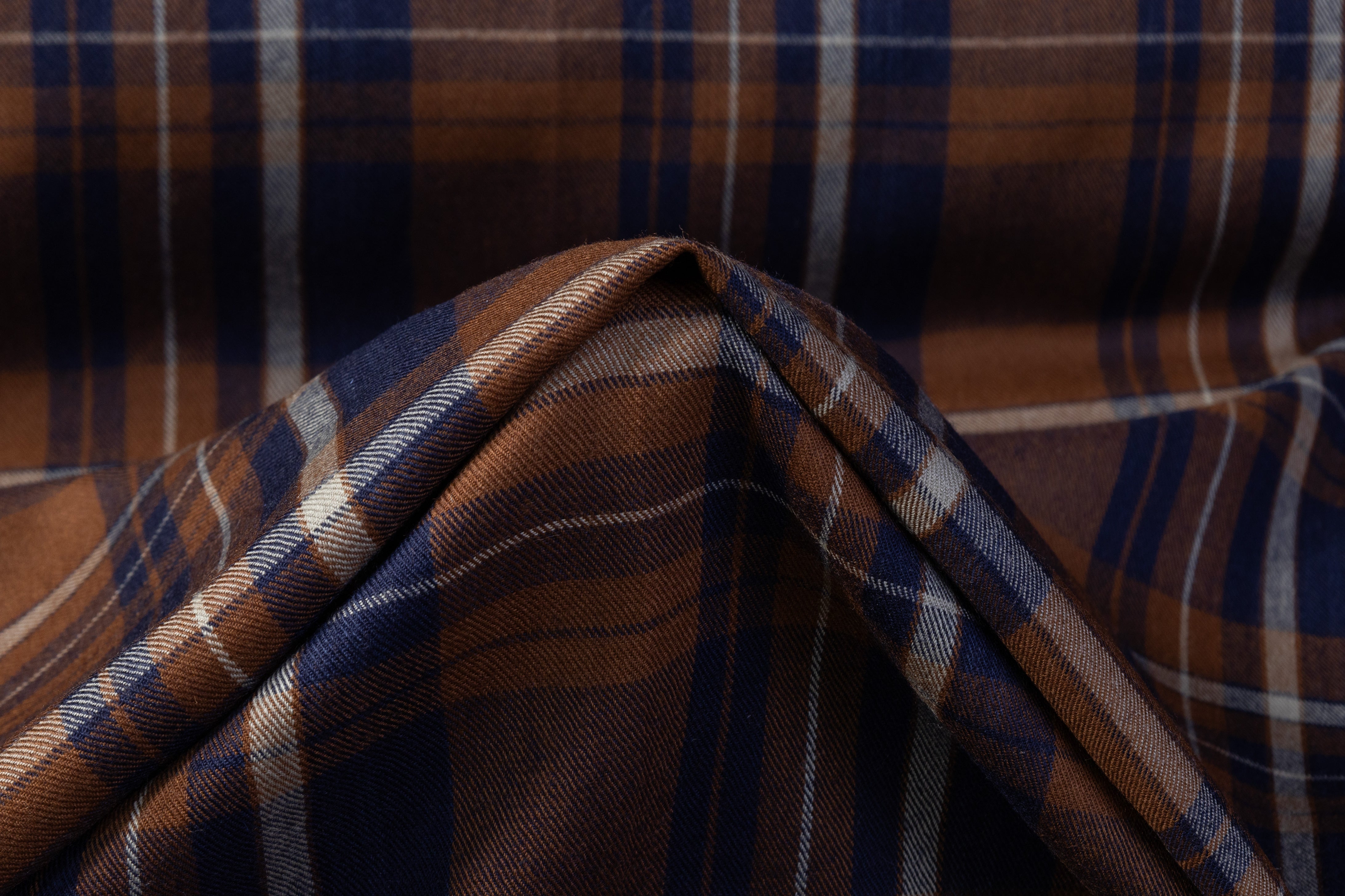 Plaid Italian Wool Suiting - Brown / Navy