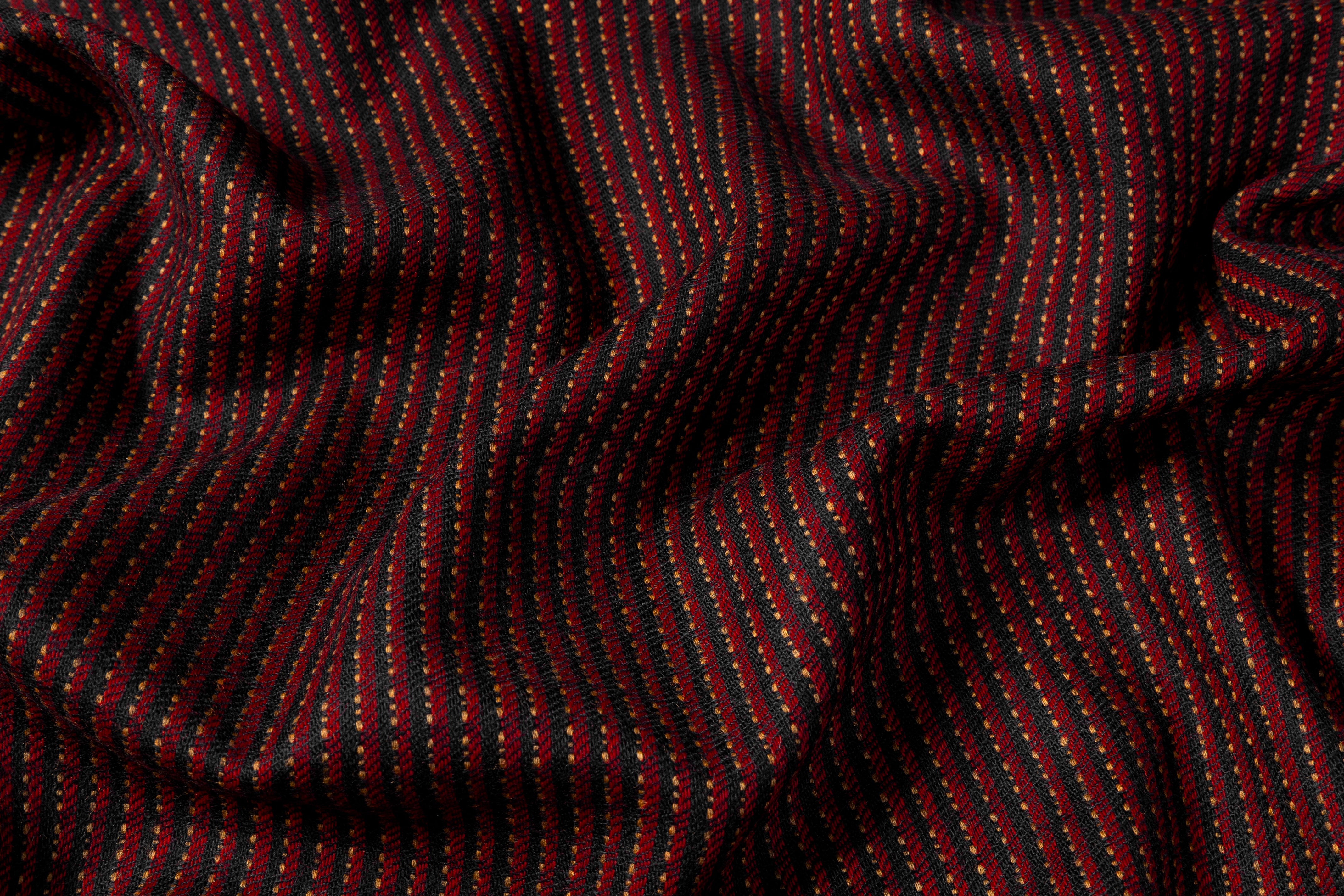 Textured Striped Italian Wool Suiting - Red / Camel / Black