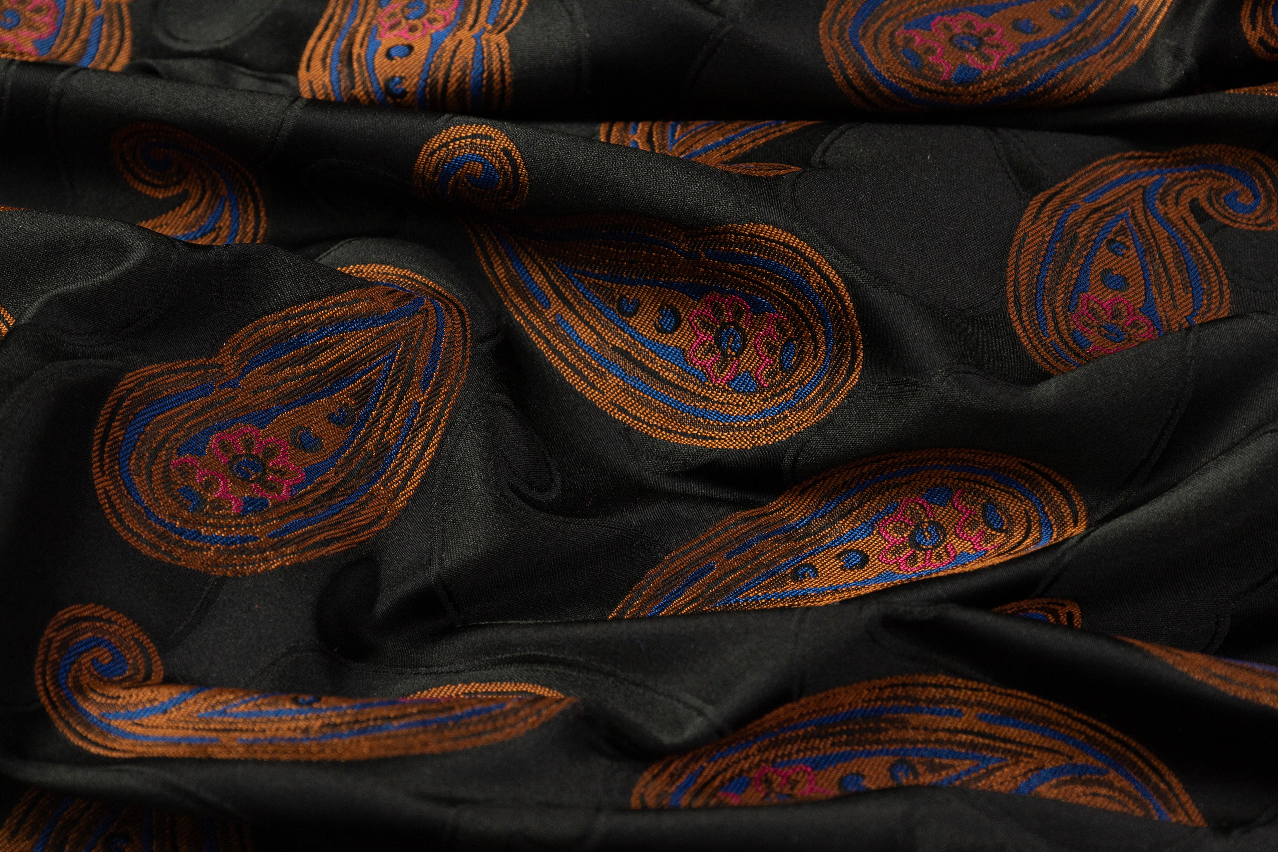 Paisley Italian Silk Blend Brocade - Black / Blue / Brown