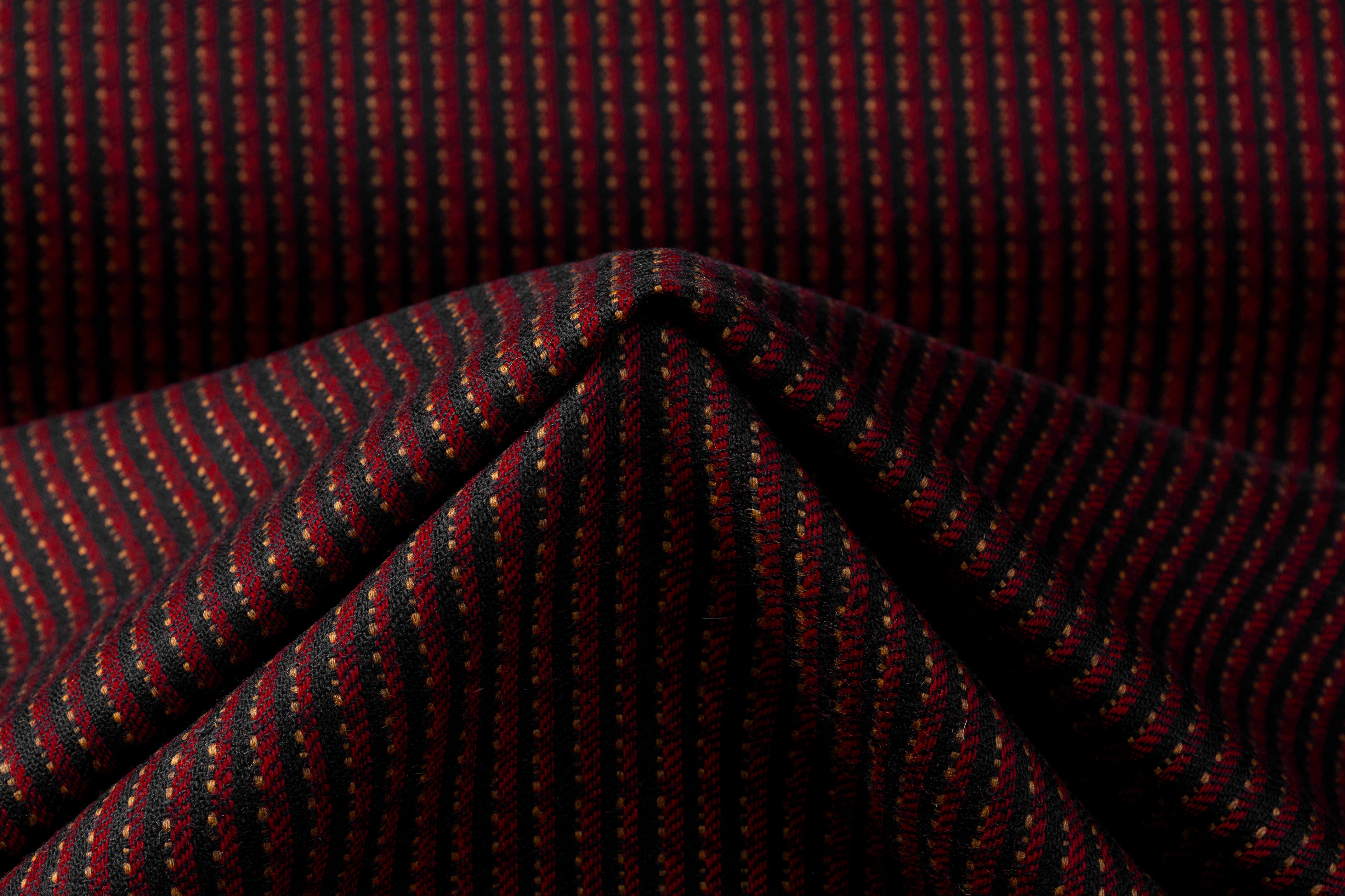 Textured Striped Italian Wool Suiting - Red / Camel / Black