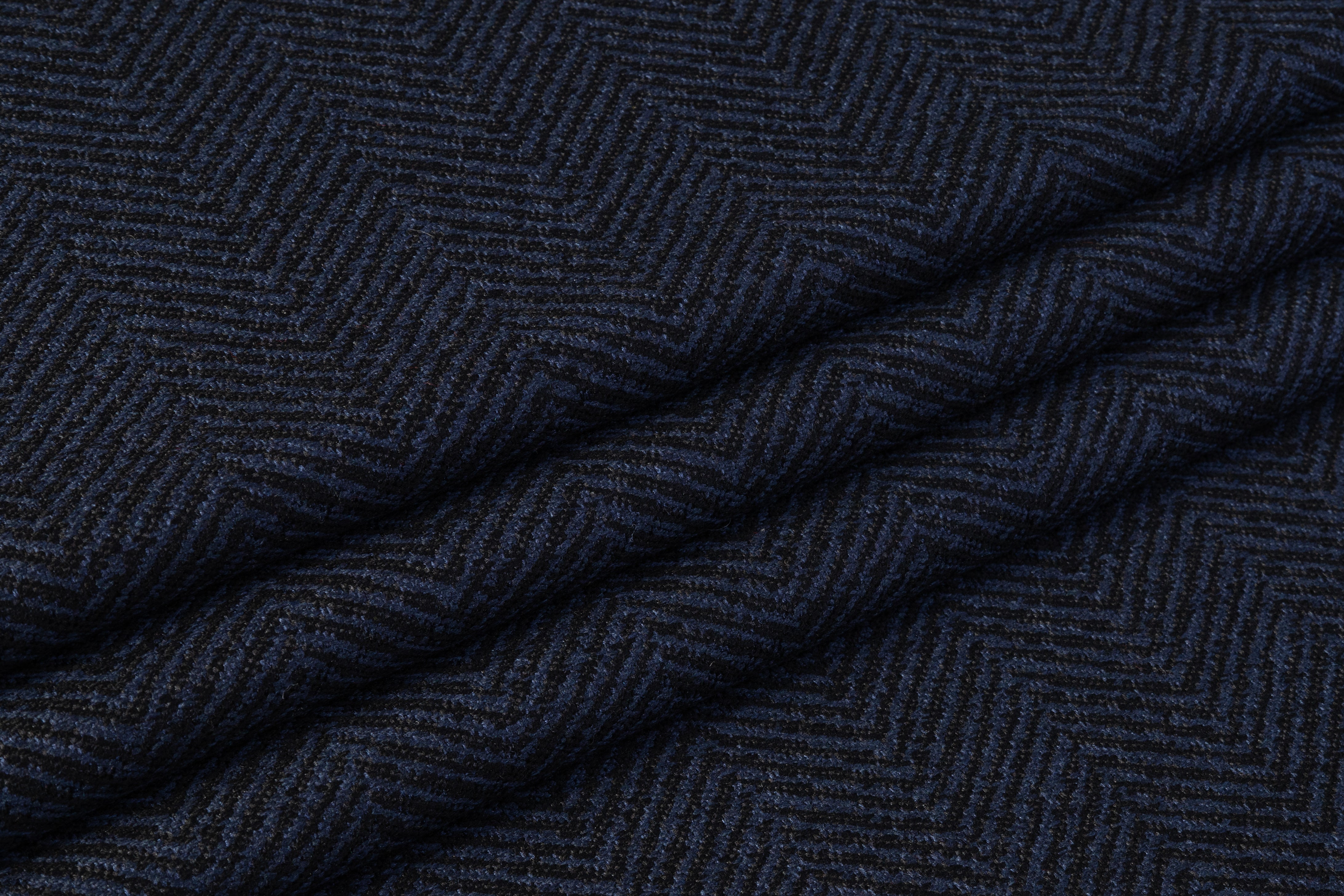 Italian Chevron Silk and Wool Blend - Navy / Black