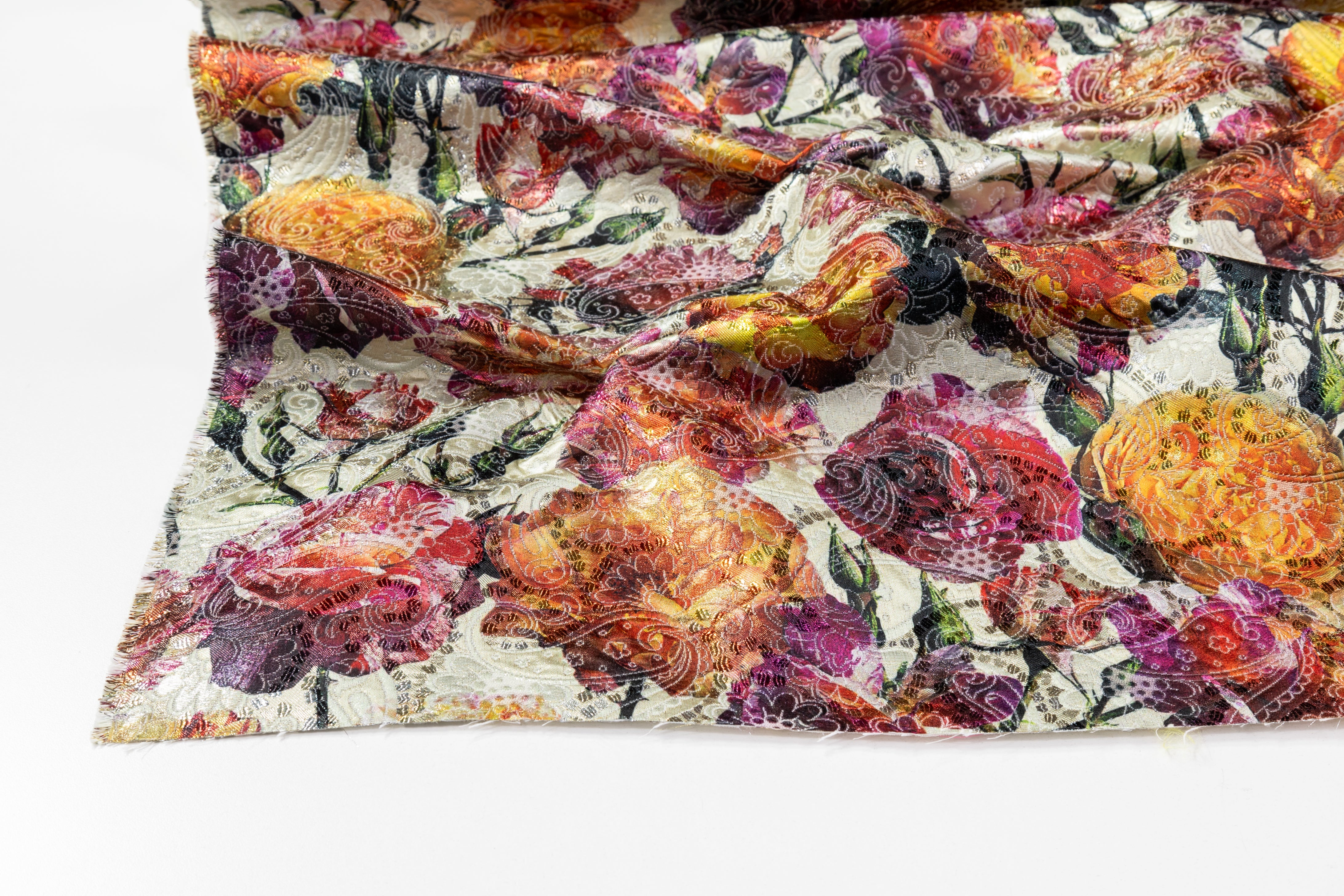 Floral Printed Metallic Italian Paisley Brocade - Multicolor